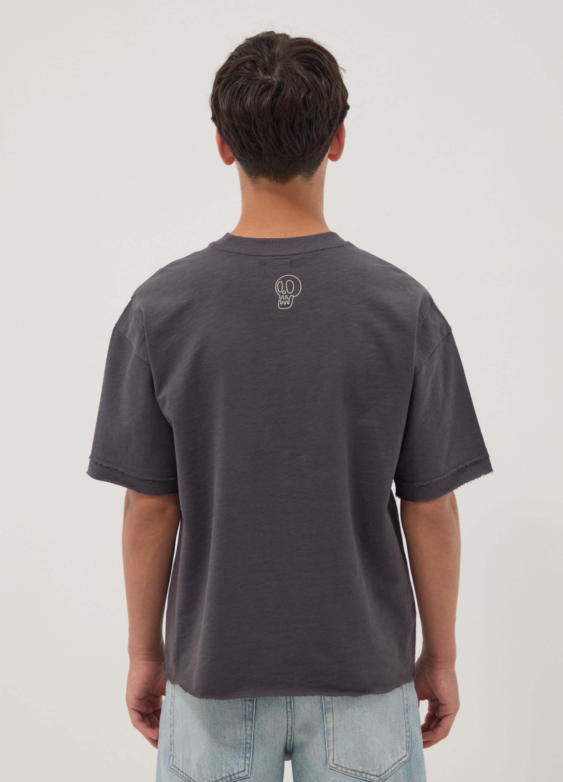 Grey pure cotton short-sleeve oversized T-shirt for boys