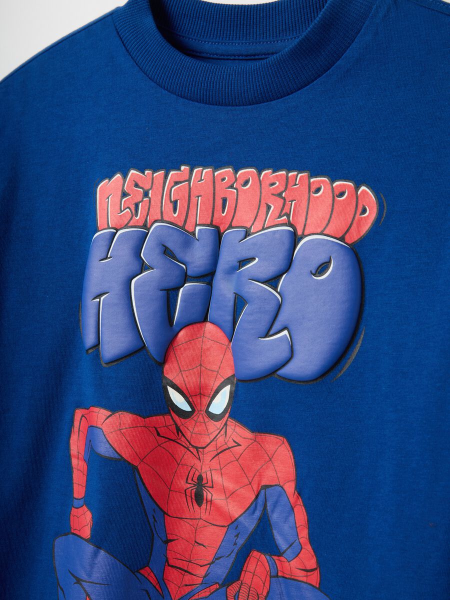 Boys' blue 100% cotton T-shirt with MARVEL Spider-Man oversized print_2