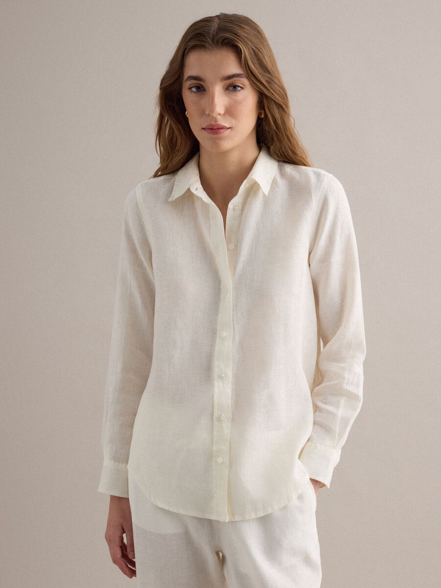 Regular fit pure white linen shirt_3