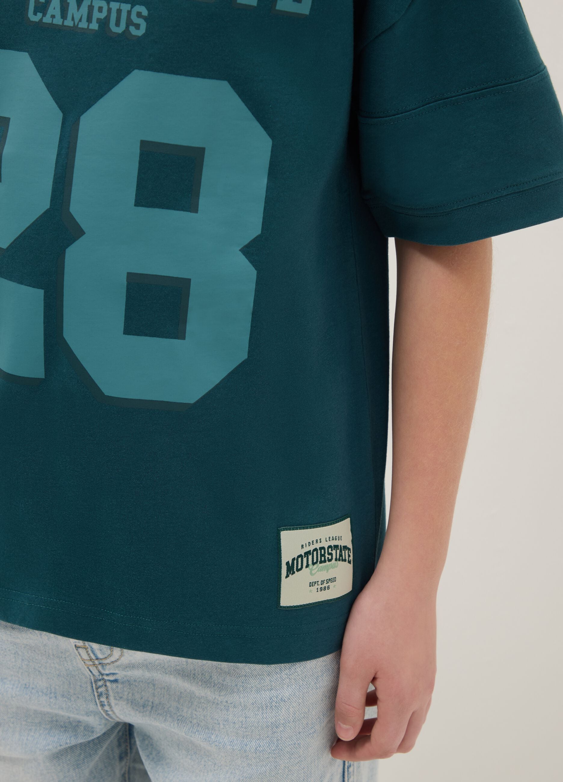 Boy's oversized green pure cotton t-shirt with print