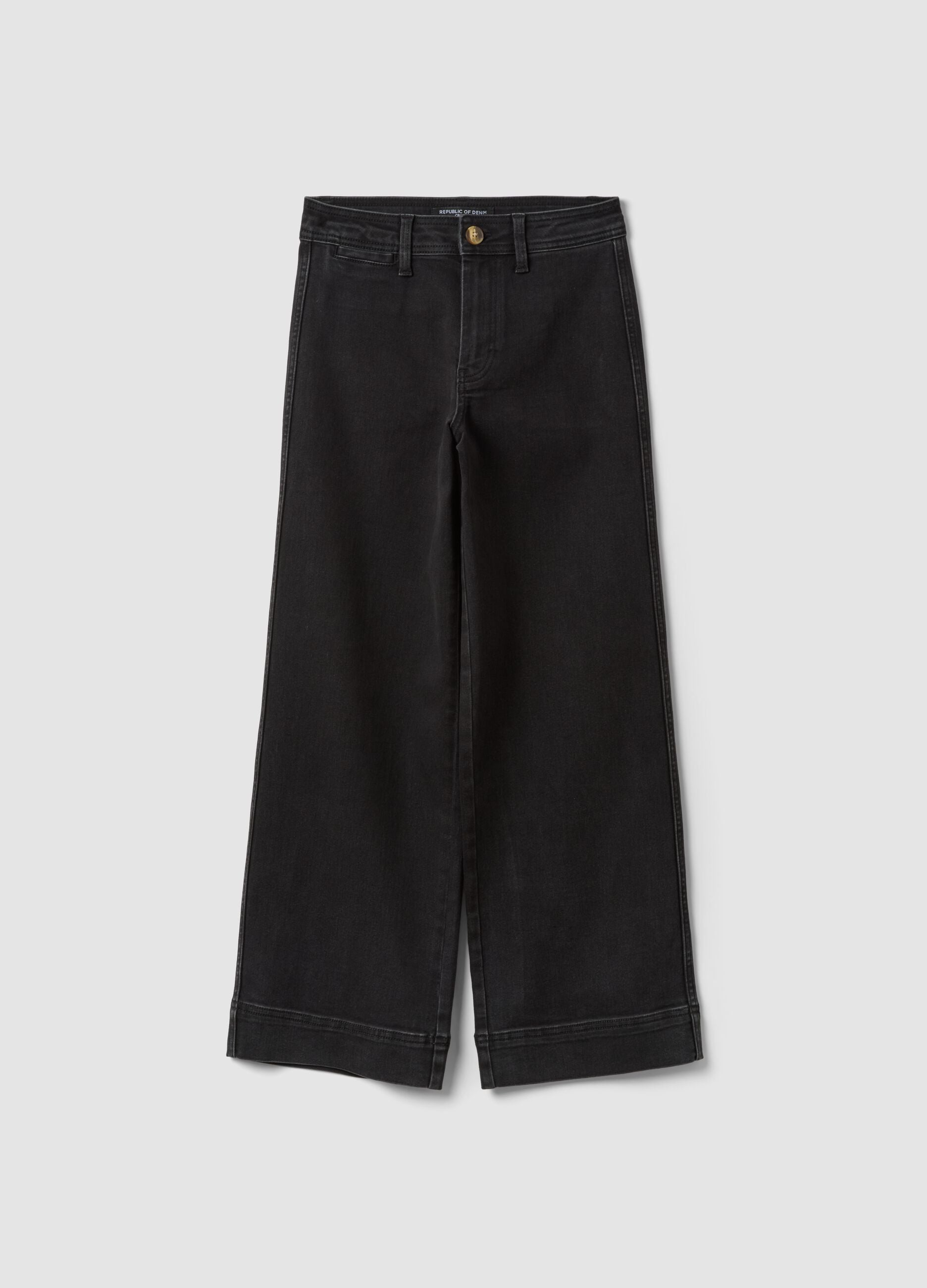Black wide-leg jeans in stretch cotton