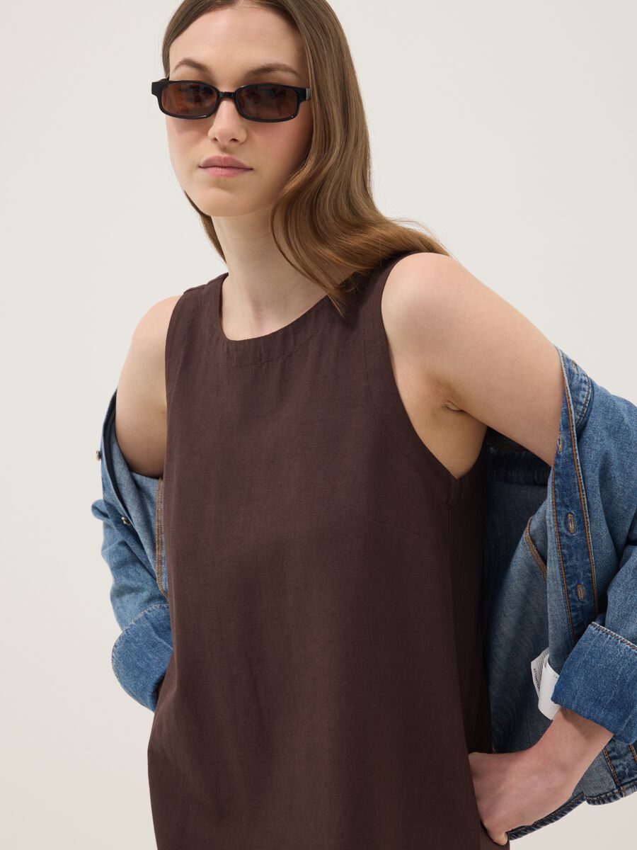 Brown regular-fit dress in a viscose, cotton and linen blend_3