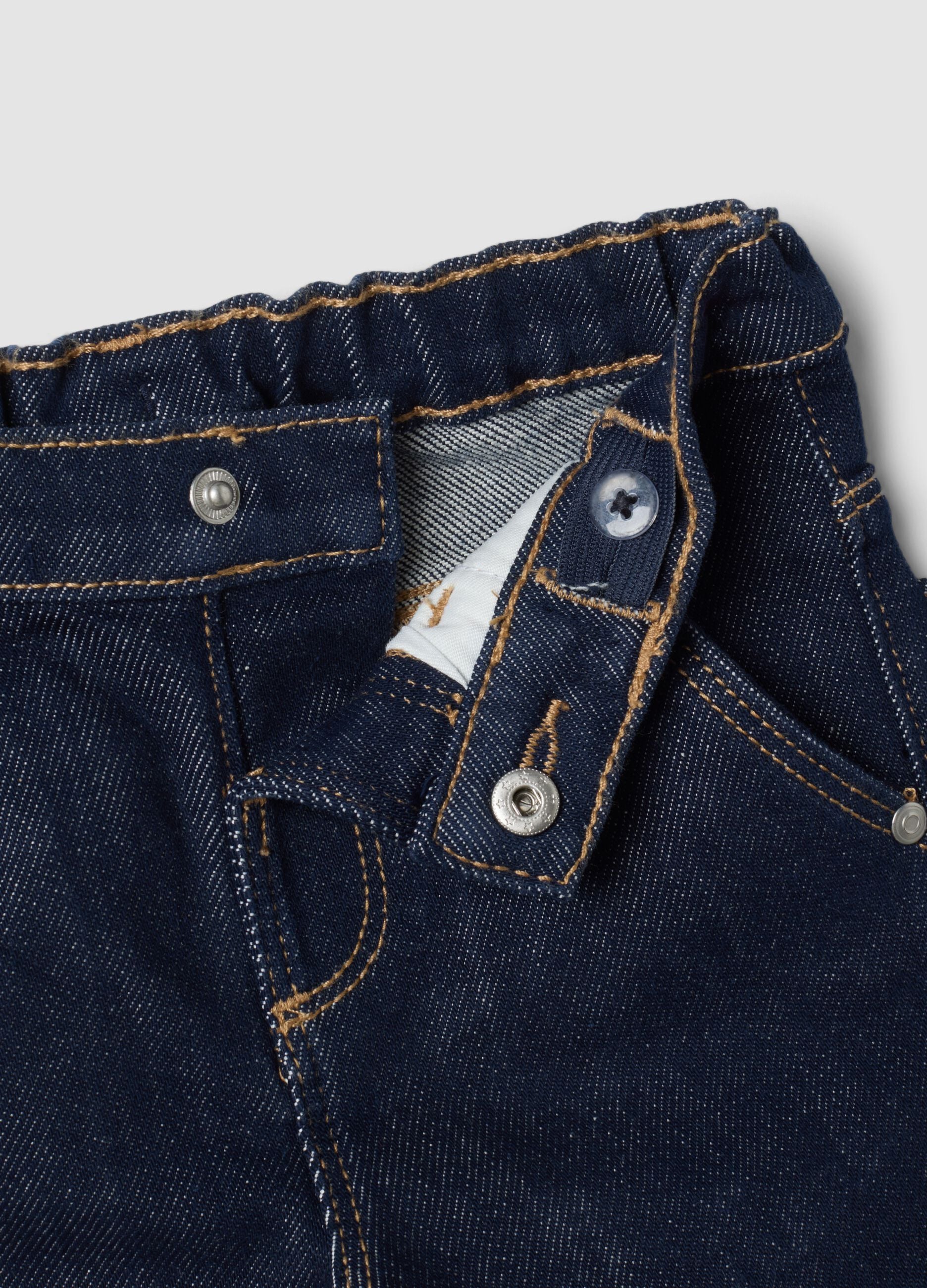 Dark blue stretch cotton denim jeans with turn-up cuffs for baby boy