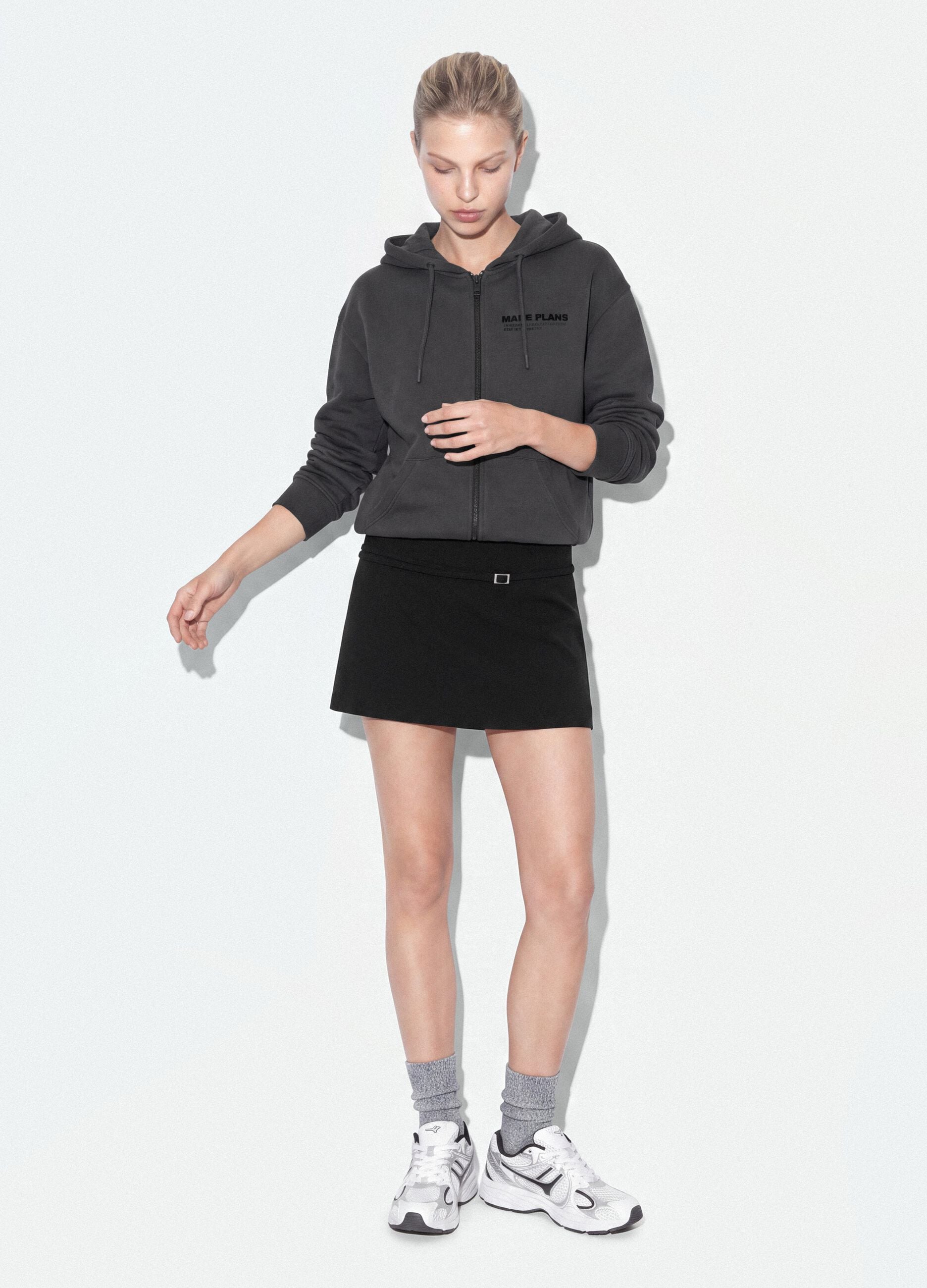 Grey cotton-blend hoodie with relaxed-fit slogan