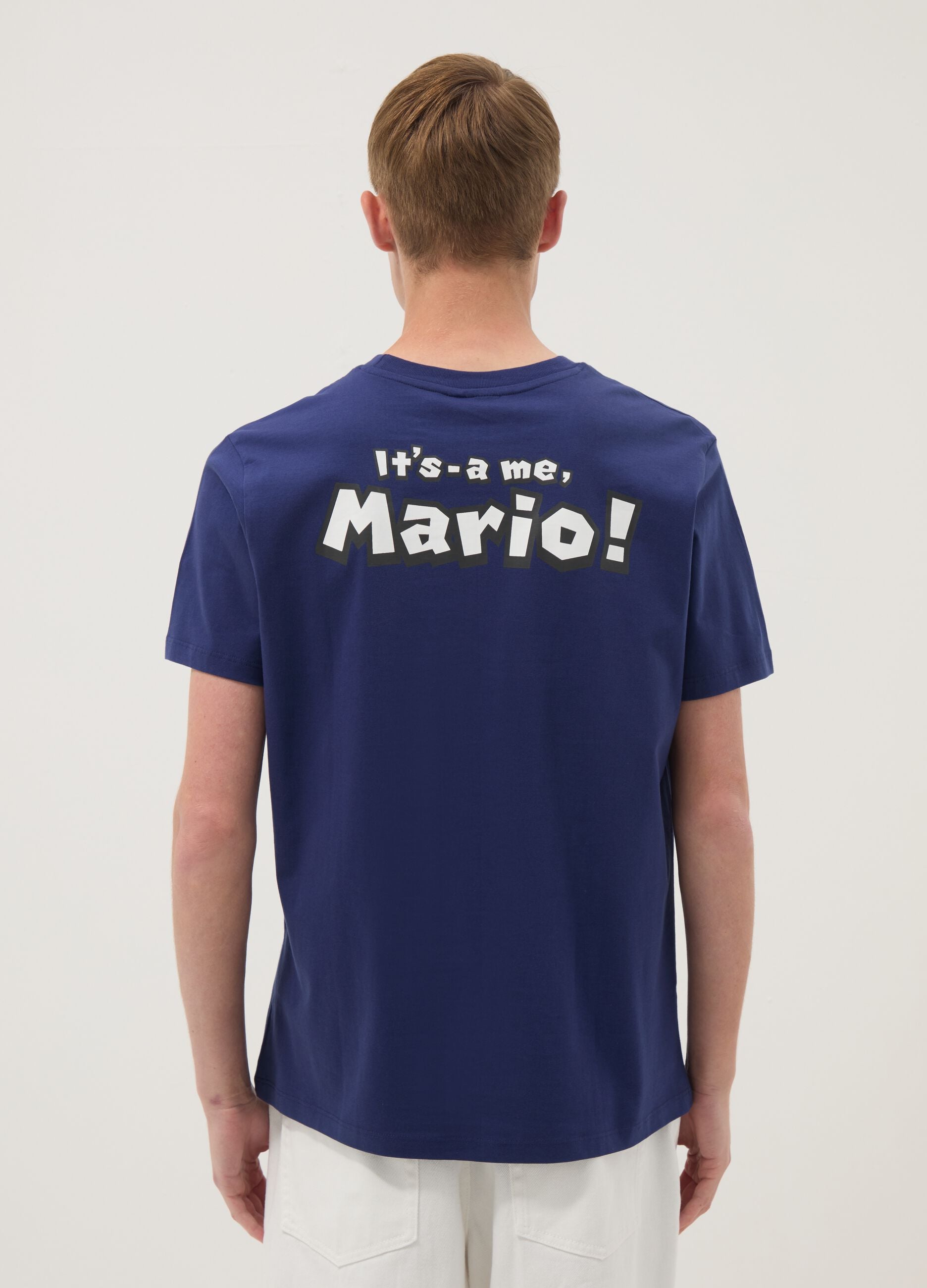 Blue short-sleeve pure cotton regular-fit T-shirt
