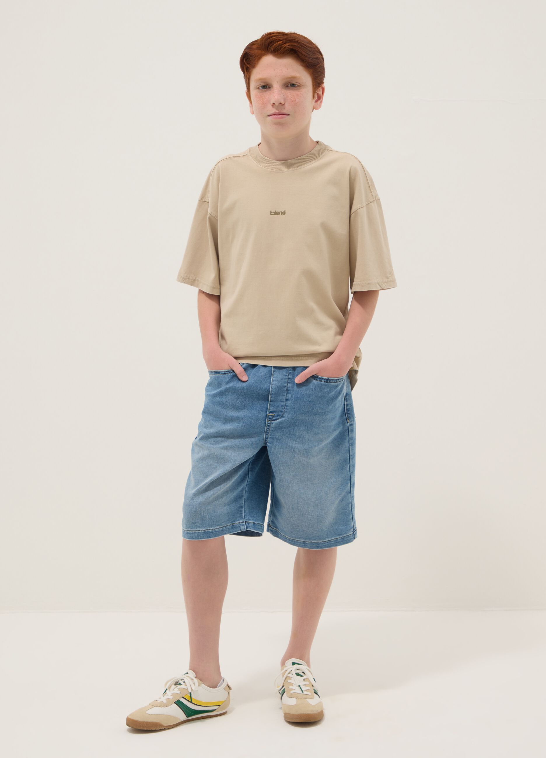 Light blue stretch cotton denim shorts