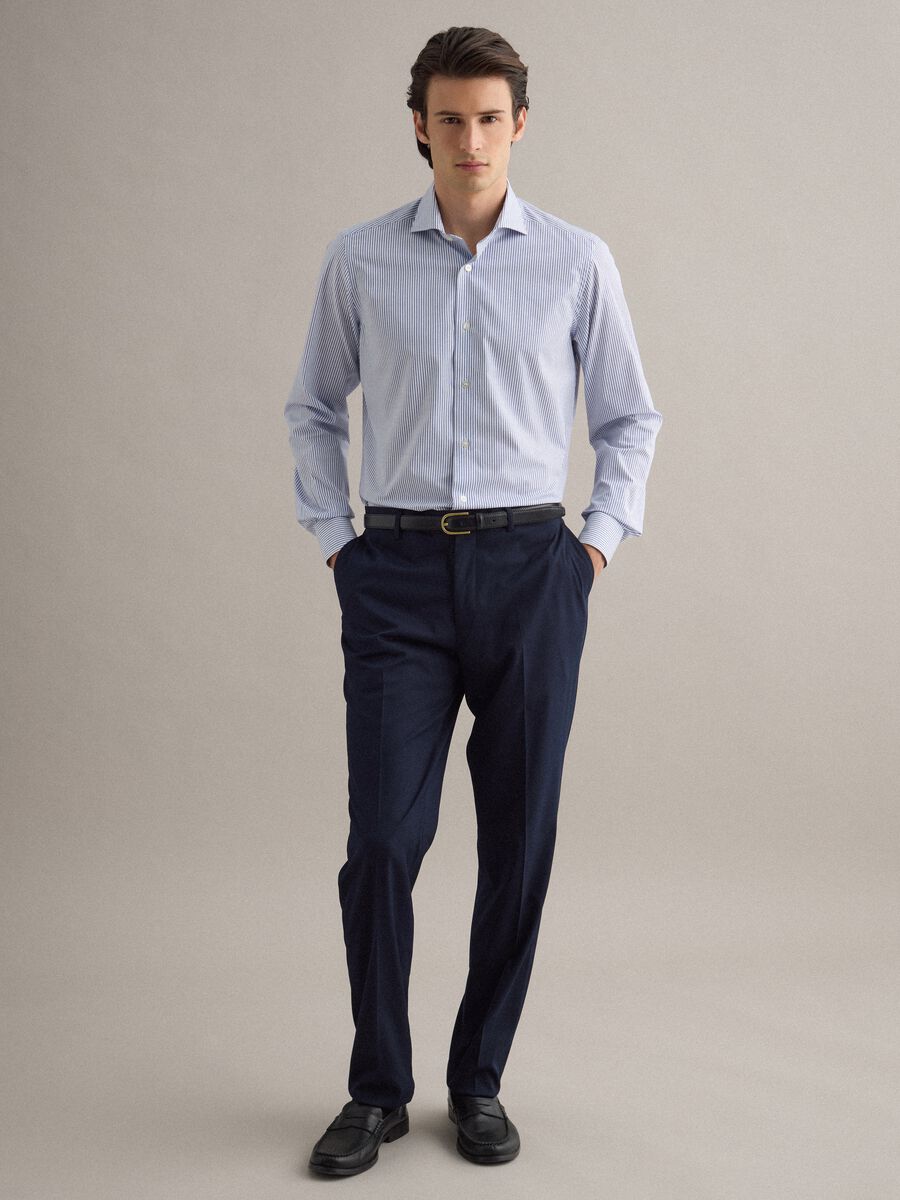 Camicia in puro cotone a righe bianche e blu slim fit_2