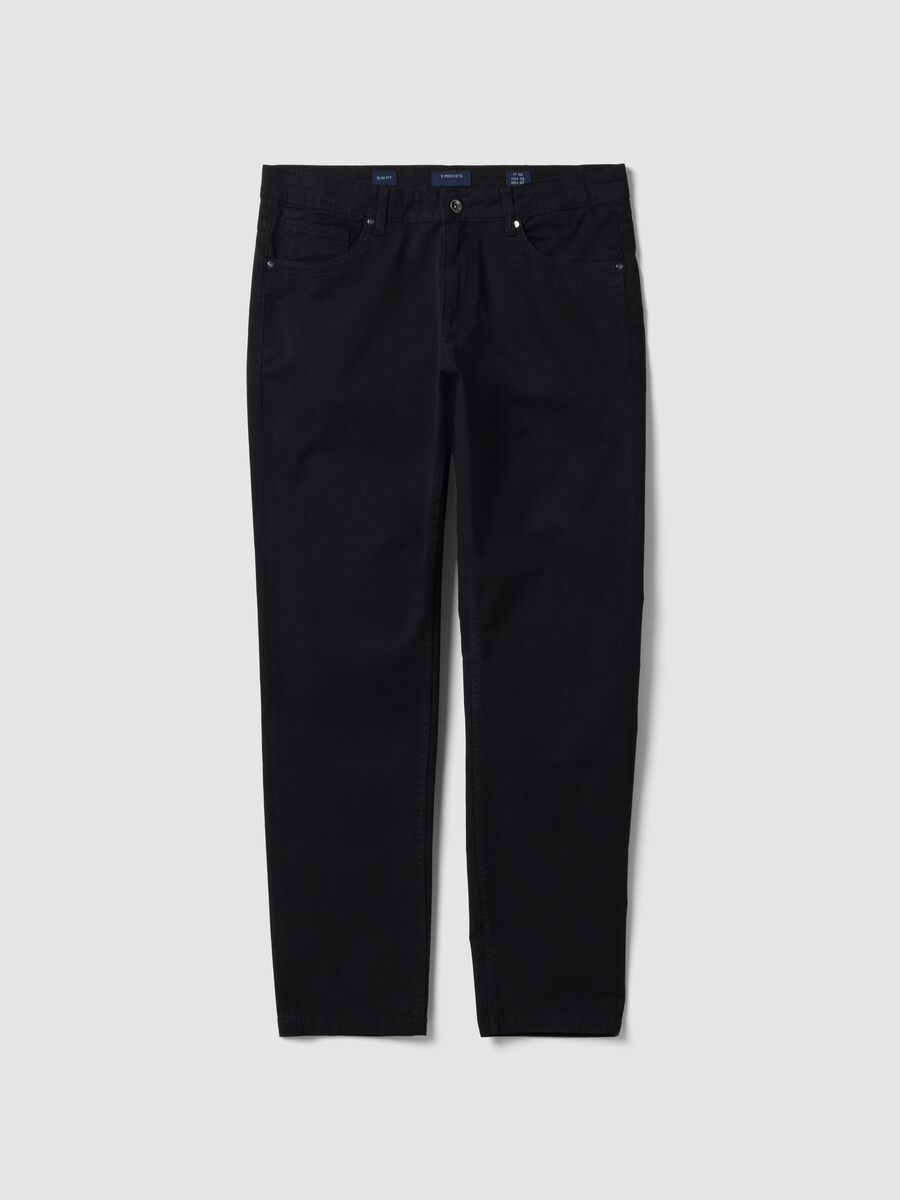 Pantaloni neri in twill di cotone elasticizzato slim fit_0