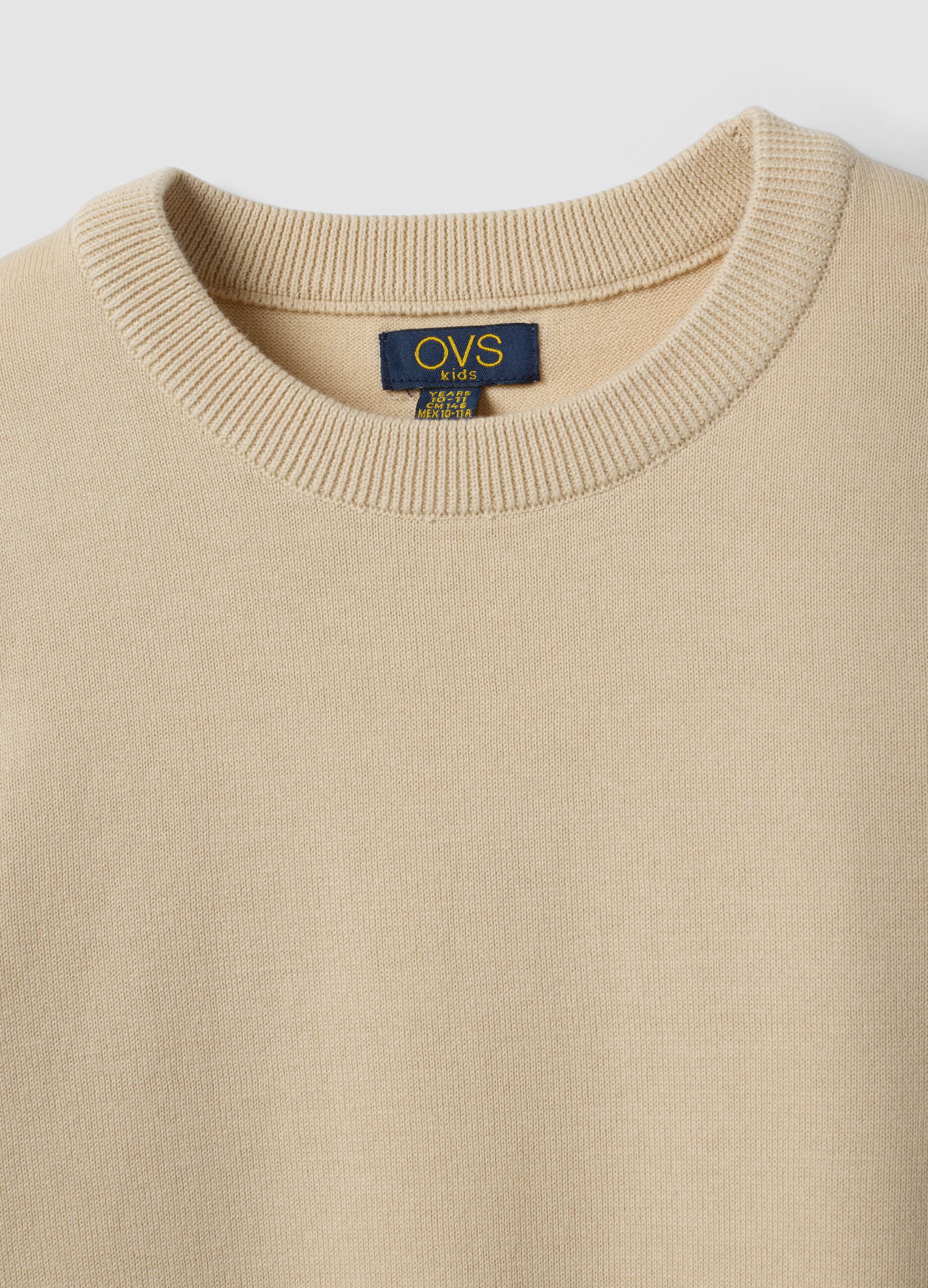 Maglia beige in puro cotone a maniche lunghe regular fit per ragazzo