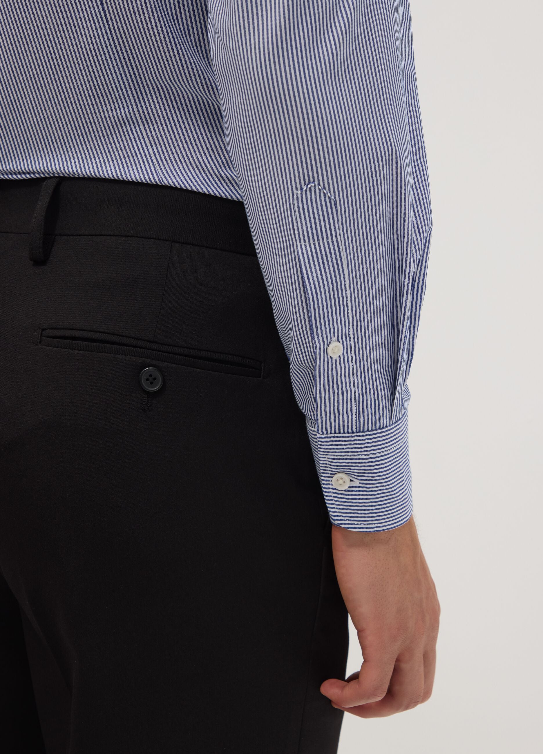 Blue striped cotton-blend button-down shirt, easy iron, slim fit