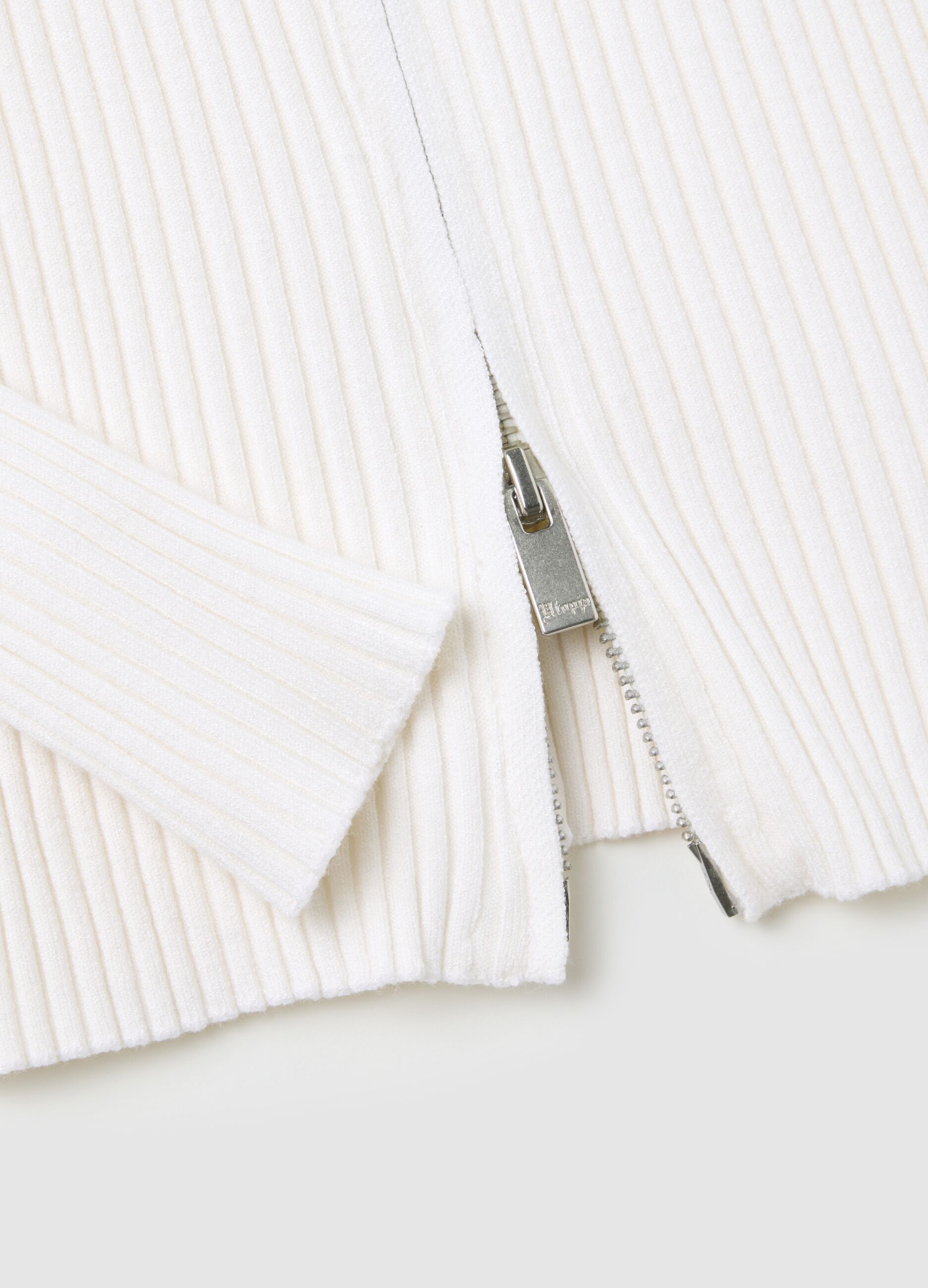 Full-Zip Ribbed Knit White