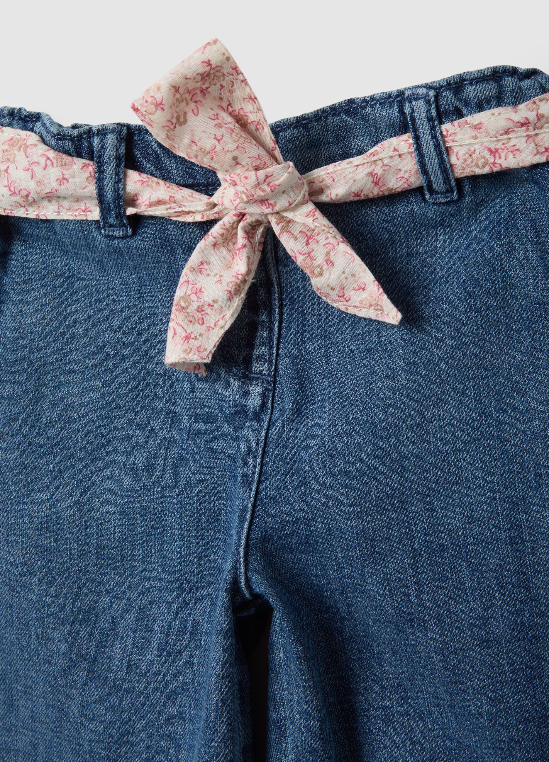 Girls' wide leg blue cotton blend trousers
