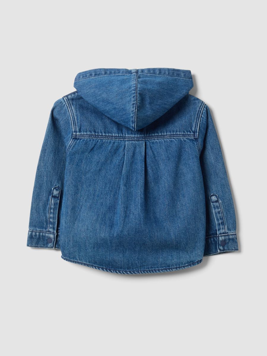 Blue denim shacket with hood in cotton and viscose blend for boys_1