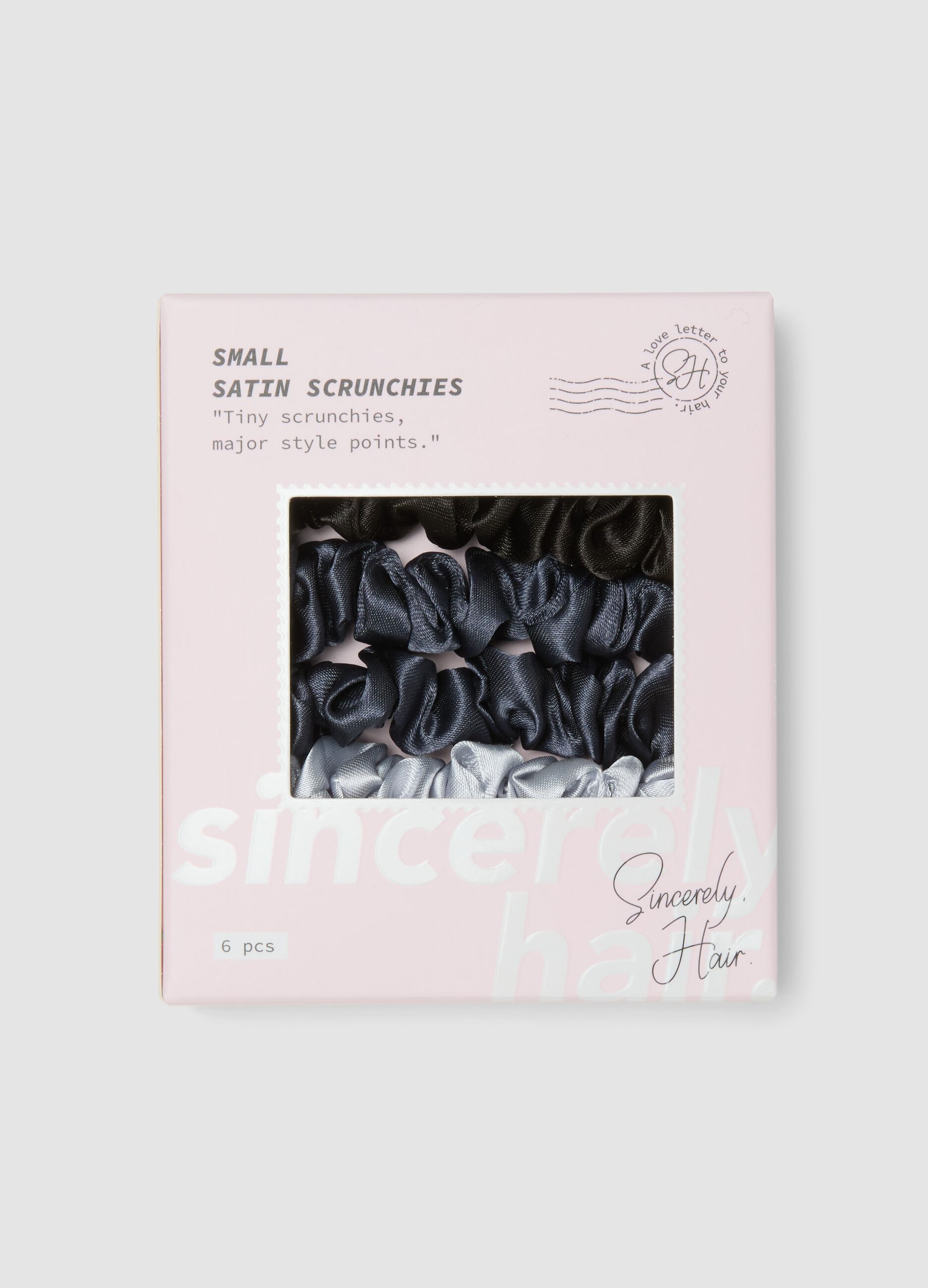 SINCERELY HAIR Small Satin Scrunchies (6 pcs) Black & Grey