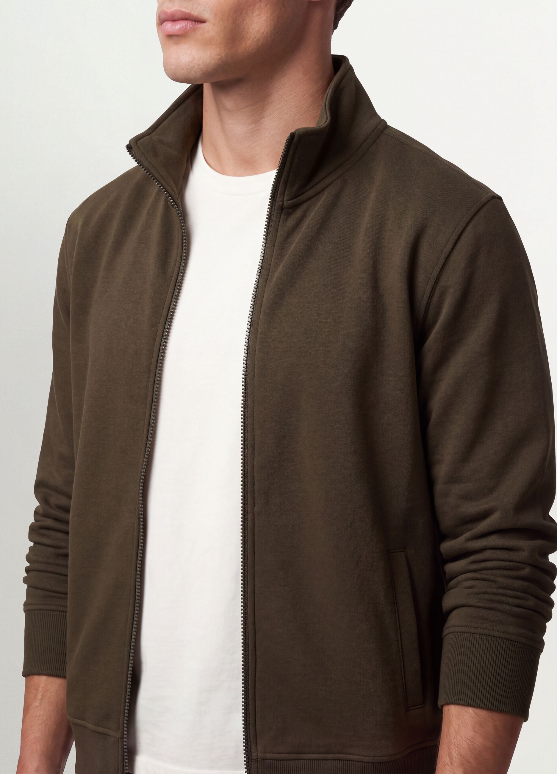Felpa verde in misto cotone con girocollo e zip regular fit