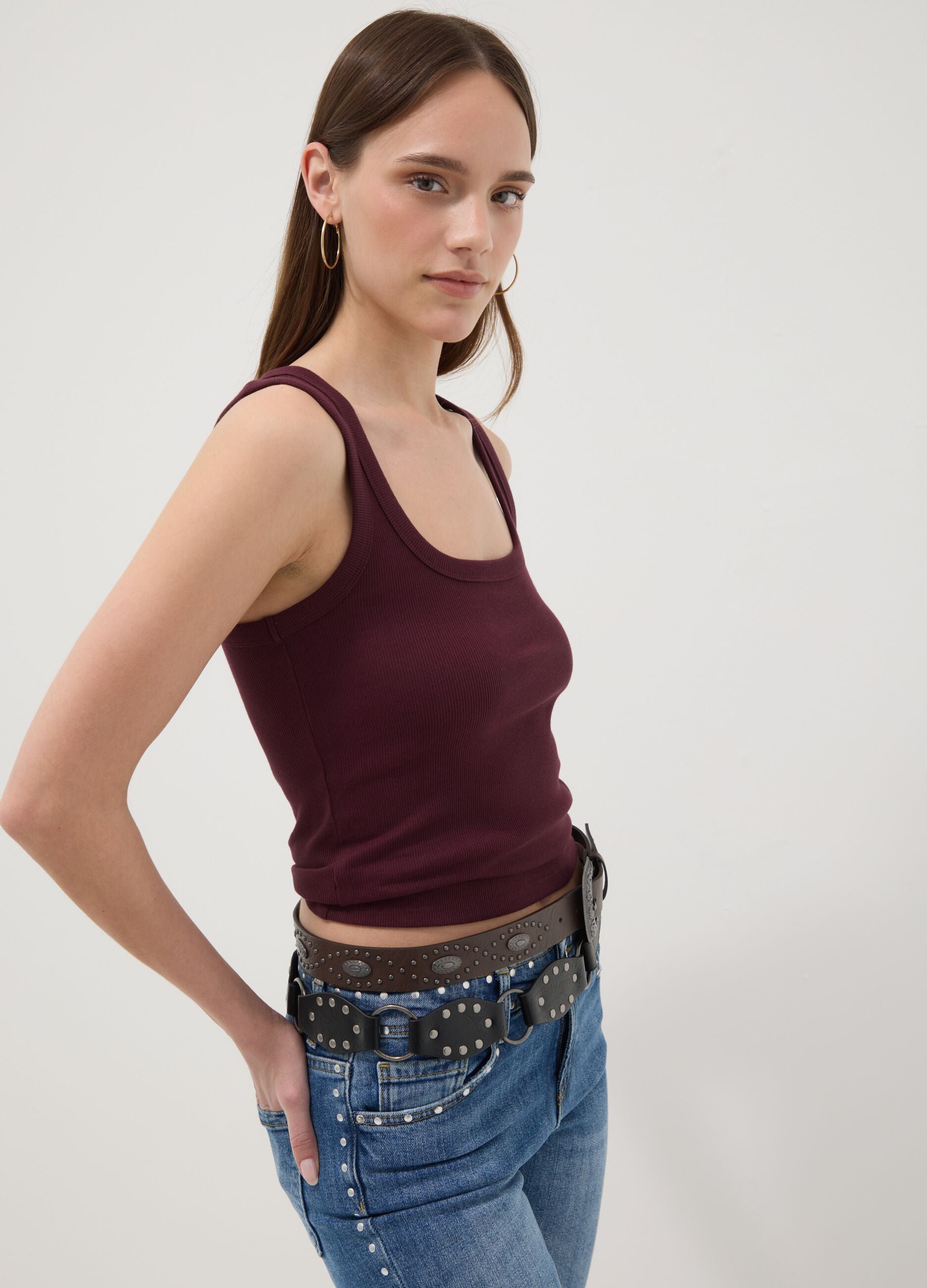 Purple fitted stretch cotton tank top