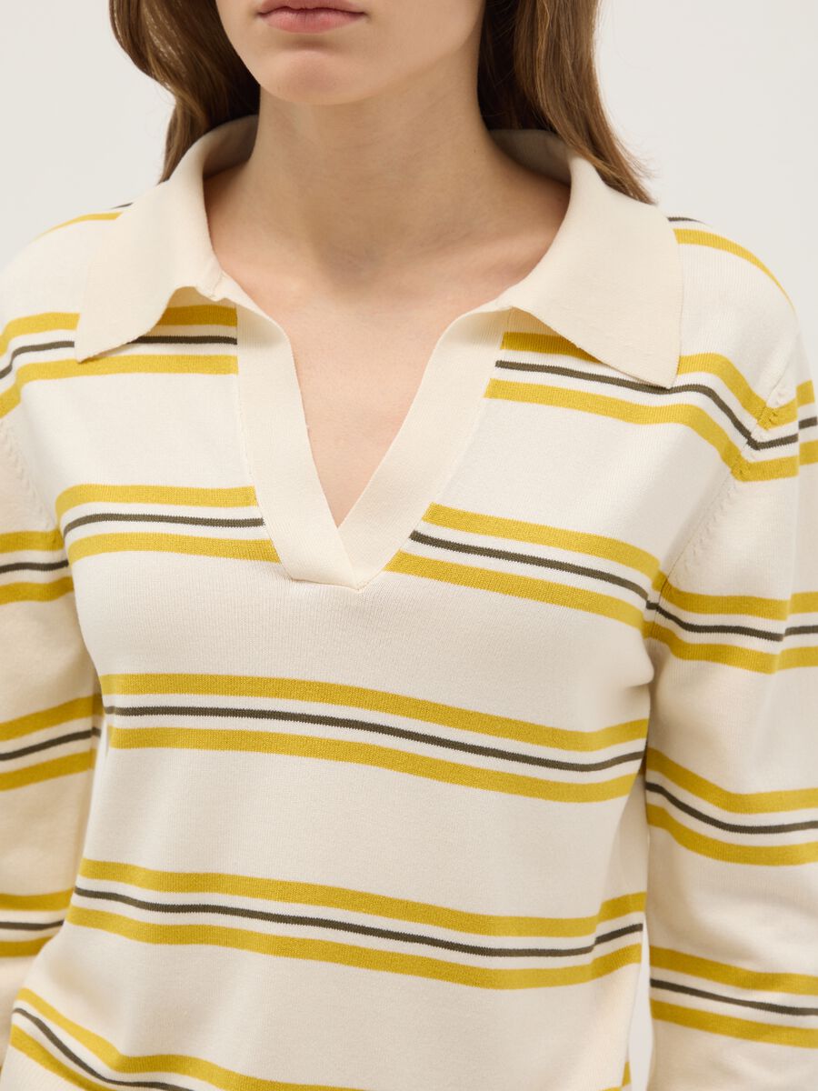 Regular Fit Multicolour Striped Jumper with Polo Collar_3