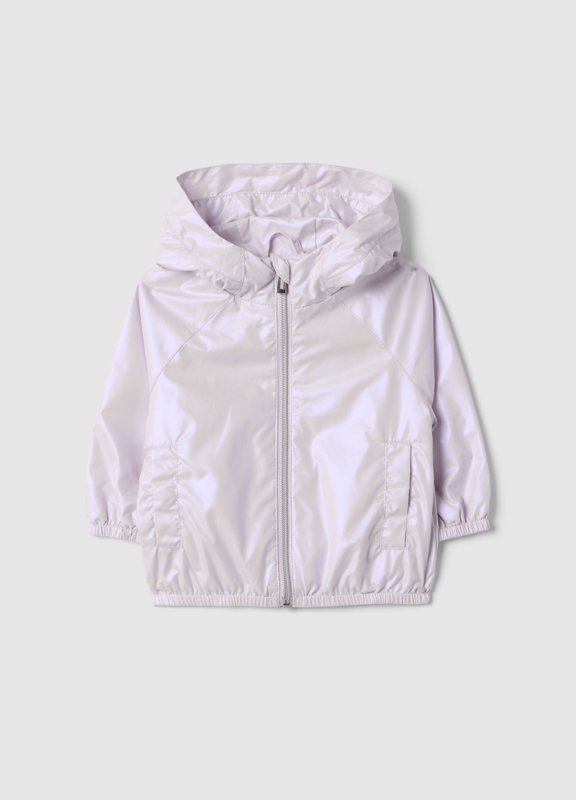 Giacca impermeabile rosa da bimba regular fit con zip e cappuccio