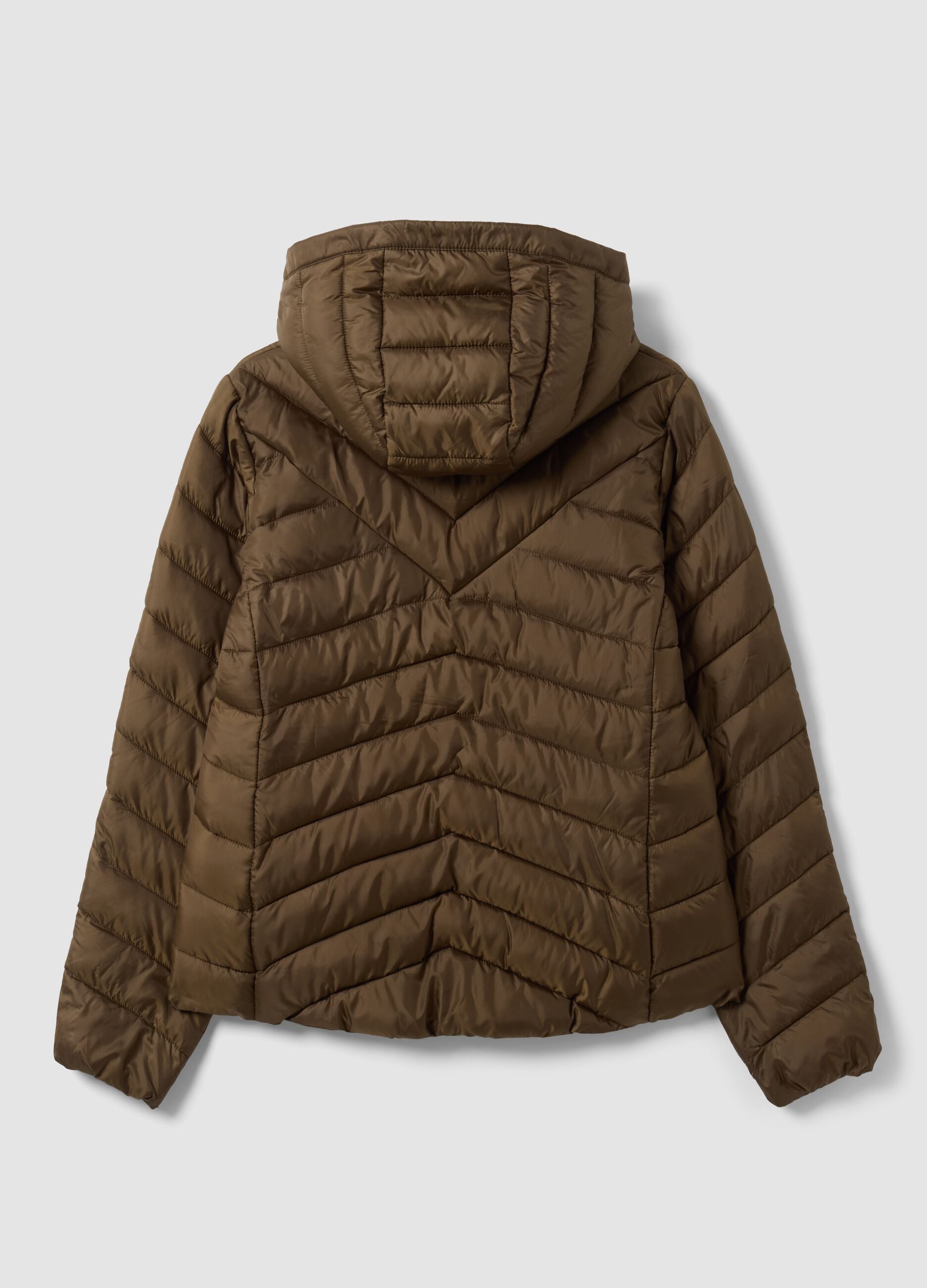Green Ultralight quilted jacket with hood and zip