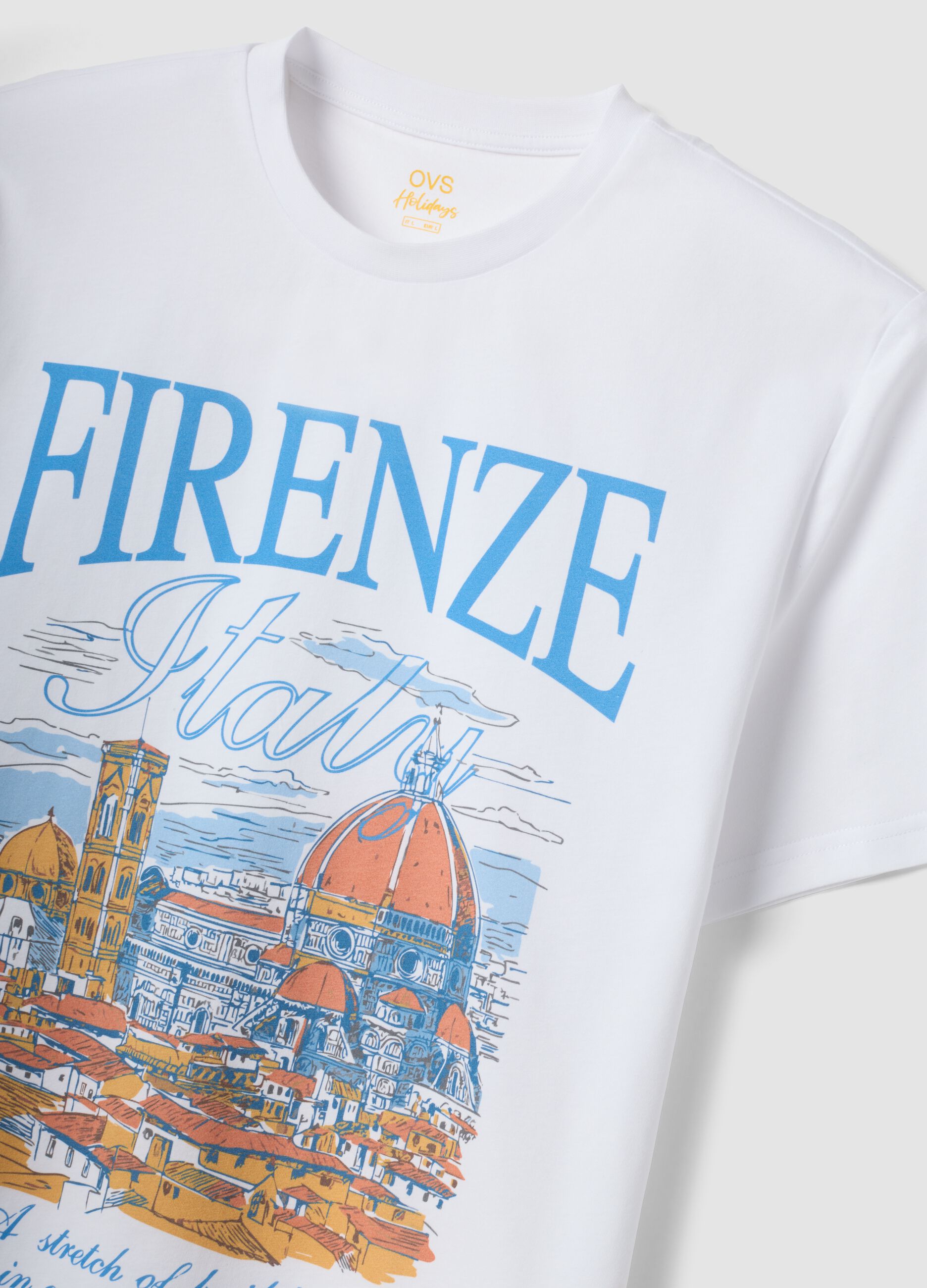 White pure cotton T-shirt with front print, regular fit
