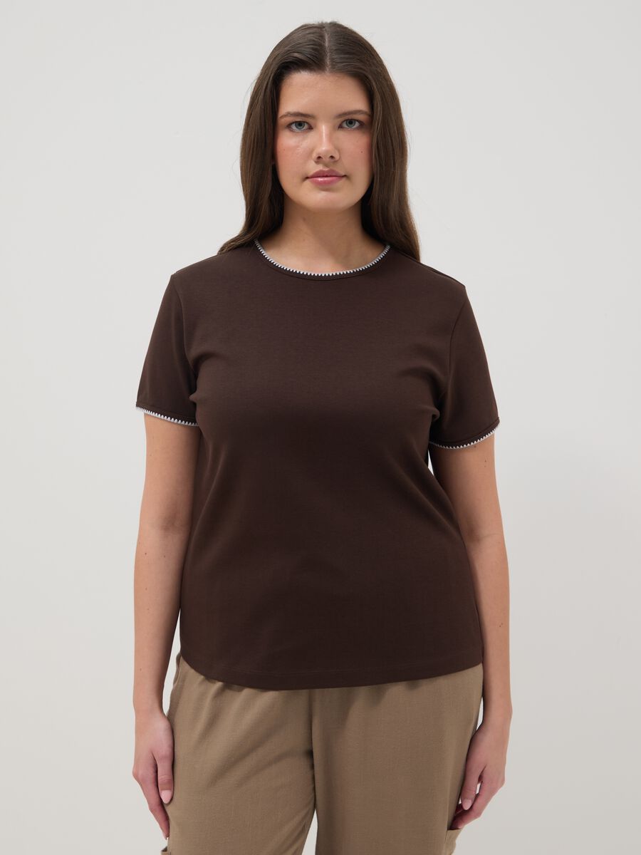 Brown pure cotton short-sleeve T-shirt, regular fit_0