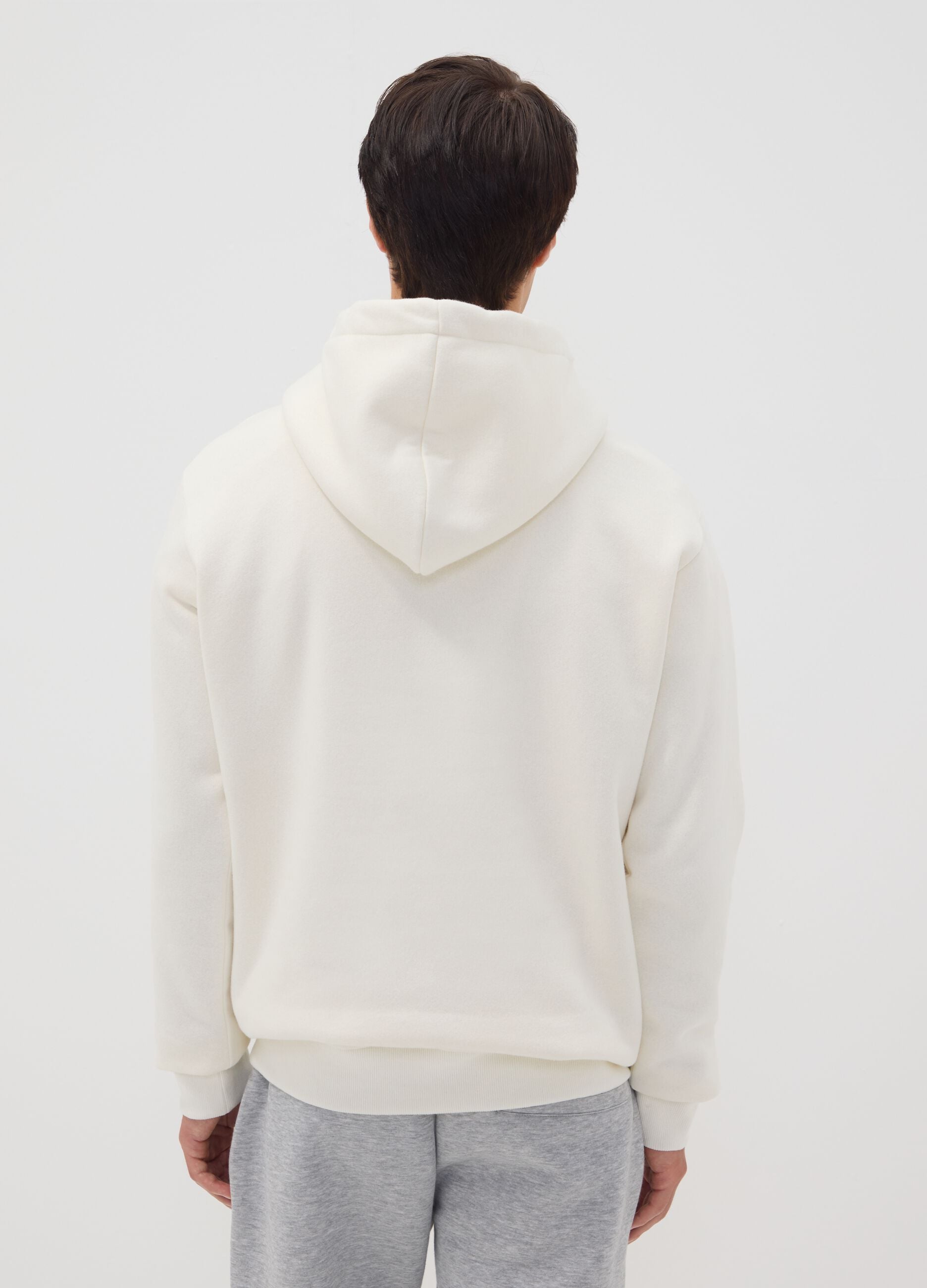 White cotton-blend hoodie with front print
