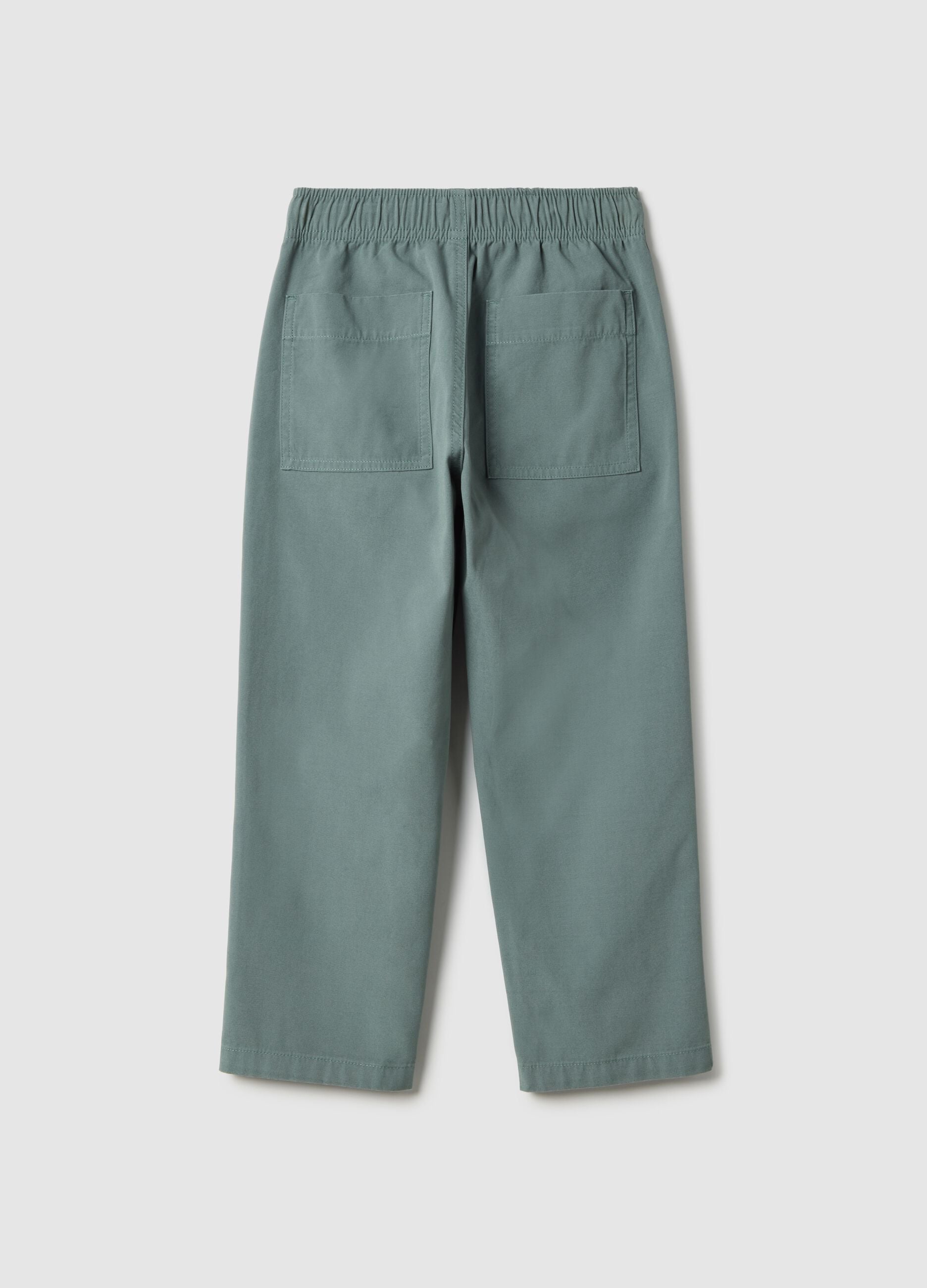 Green straight-legged cotton jogger trousers for kids