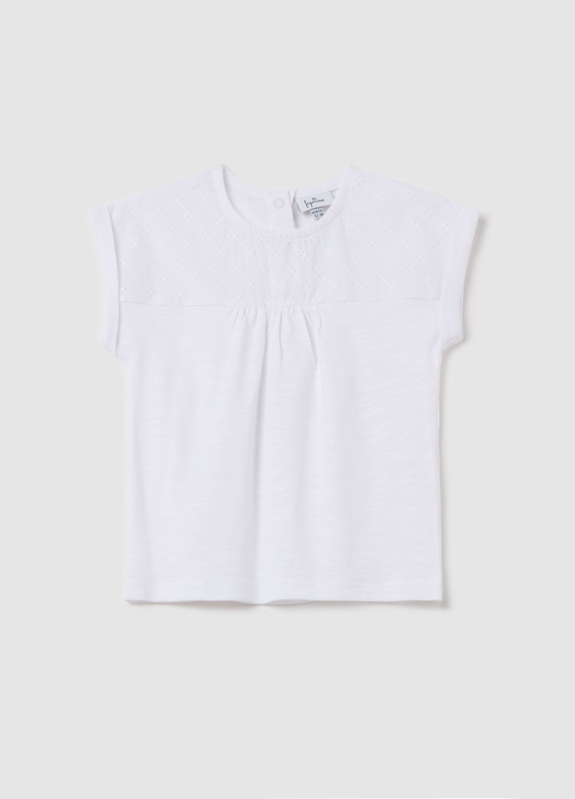 Cotton T-shirt with broderie anglaise insert