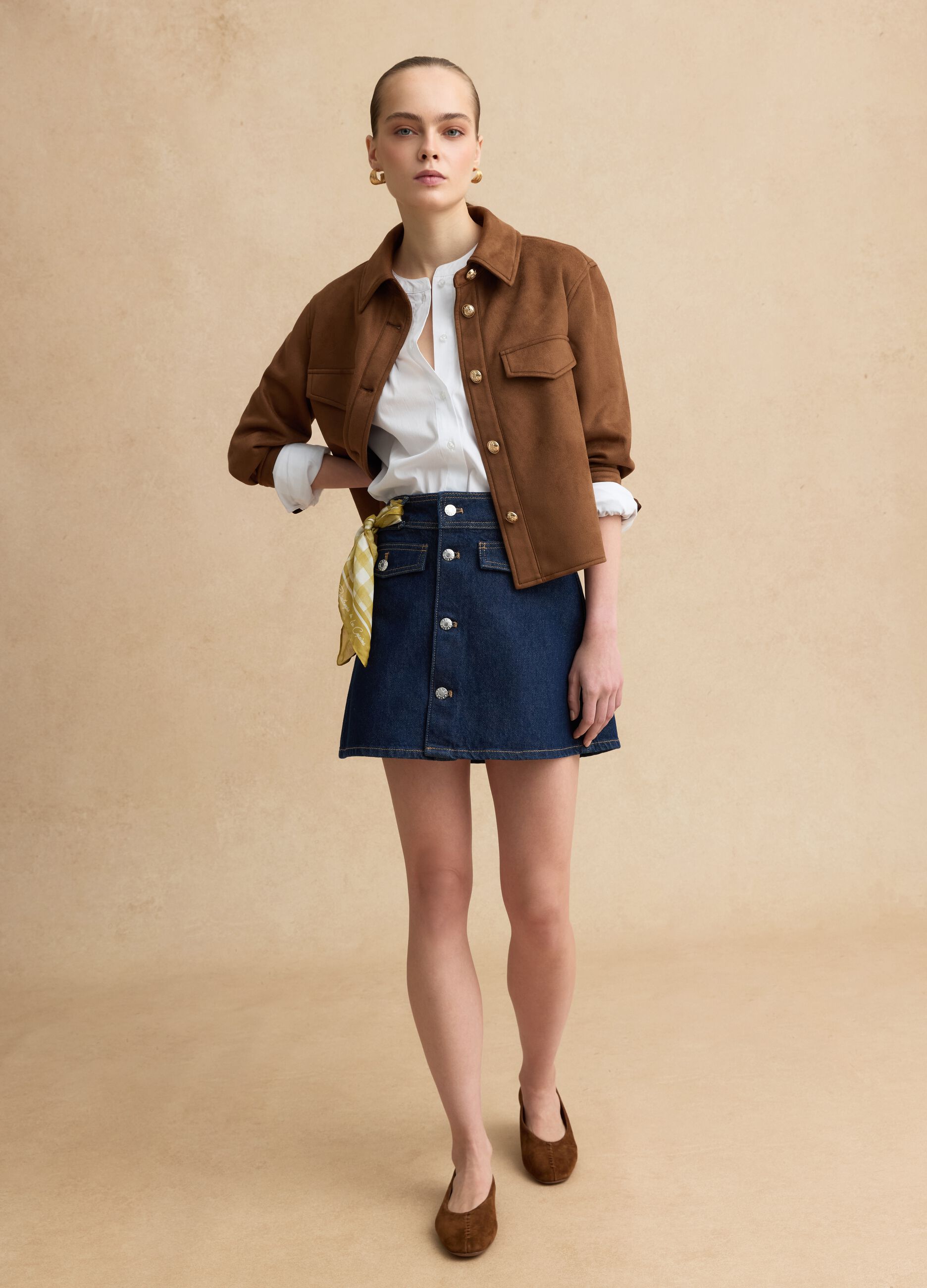 High-waisted blue denim pure cotton regular fit miniskirt