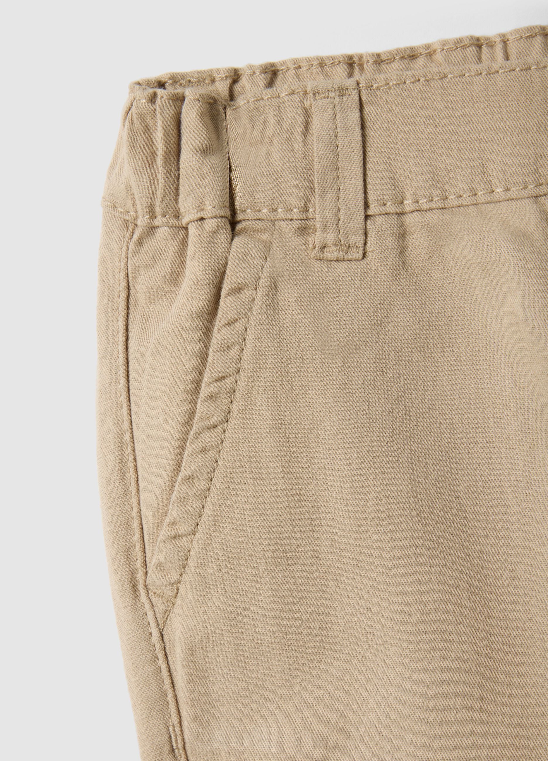 Beige cotton-linen blend chino trousers for boys with regular fit