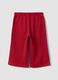 Red pure cotton trousers with elasticated waist and print for baby girls_1