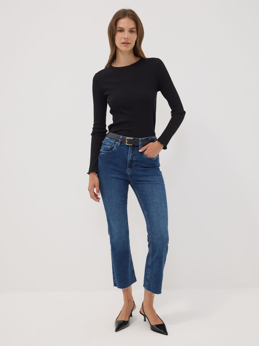 Blue stretch cotton denim flare jeans_0