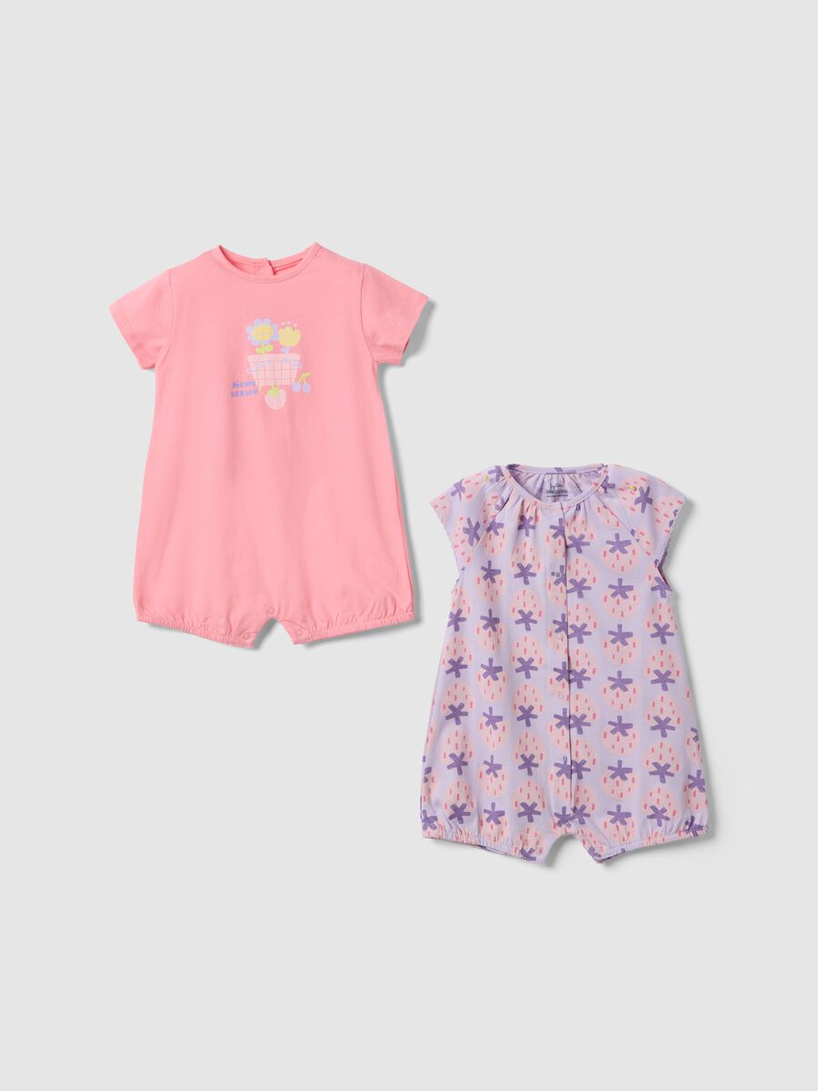 Bipack romper in puro cotone multicolor da neonata con stampe_0