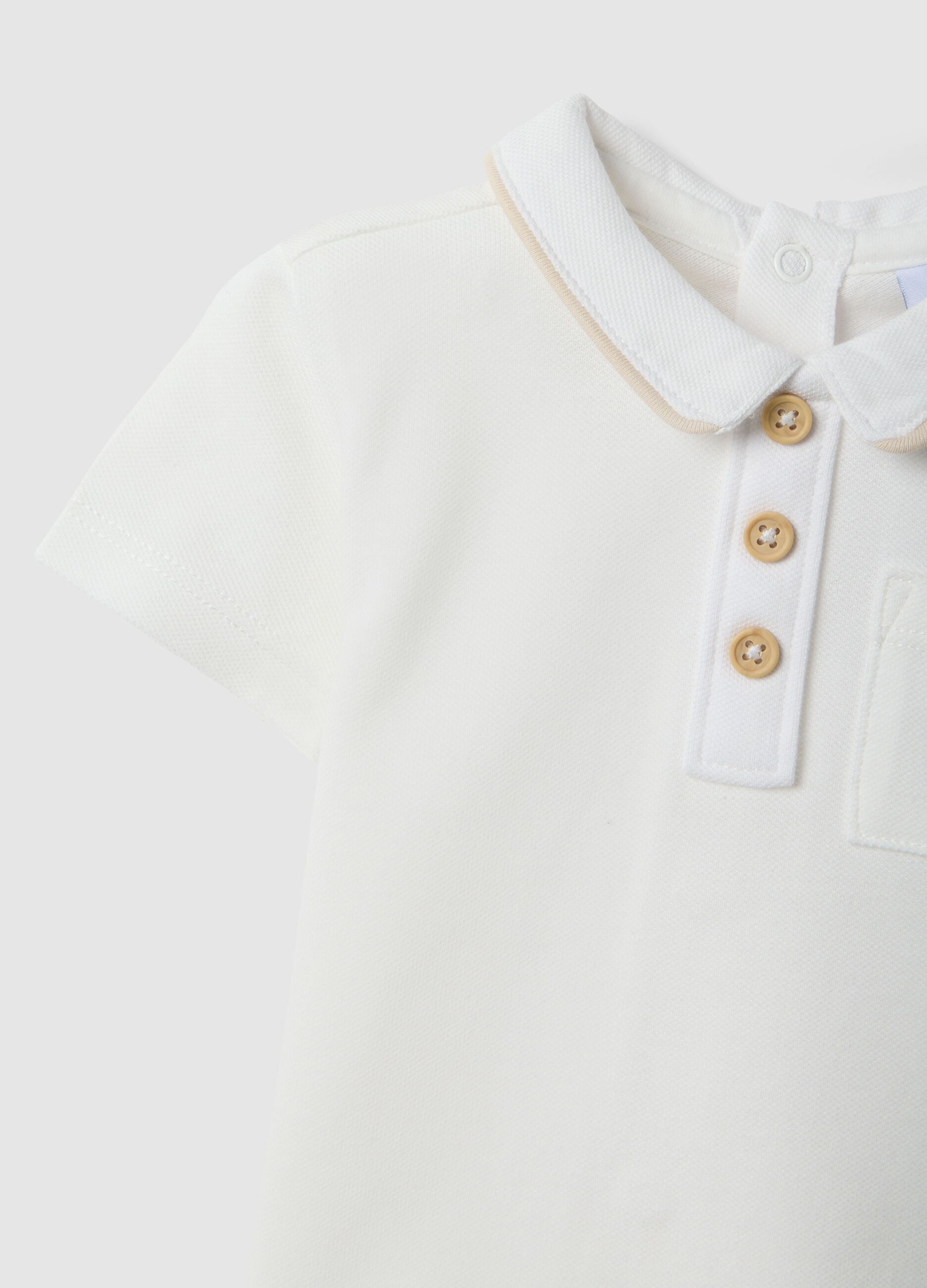 White pure cotton polo shirt for newborns with regular fit and embroidery