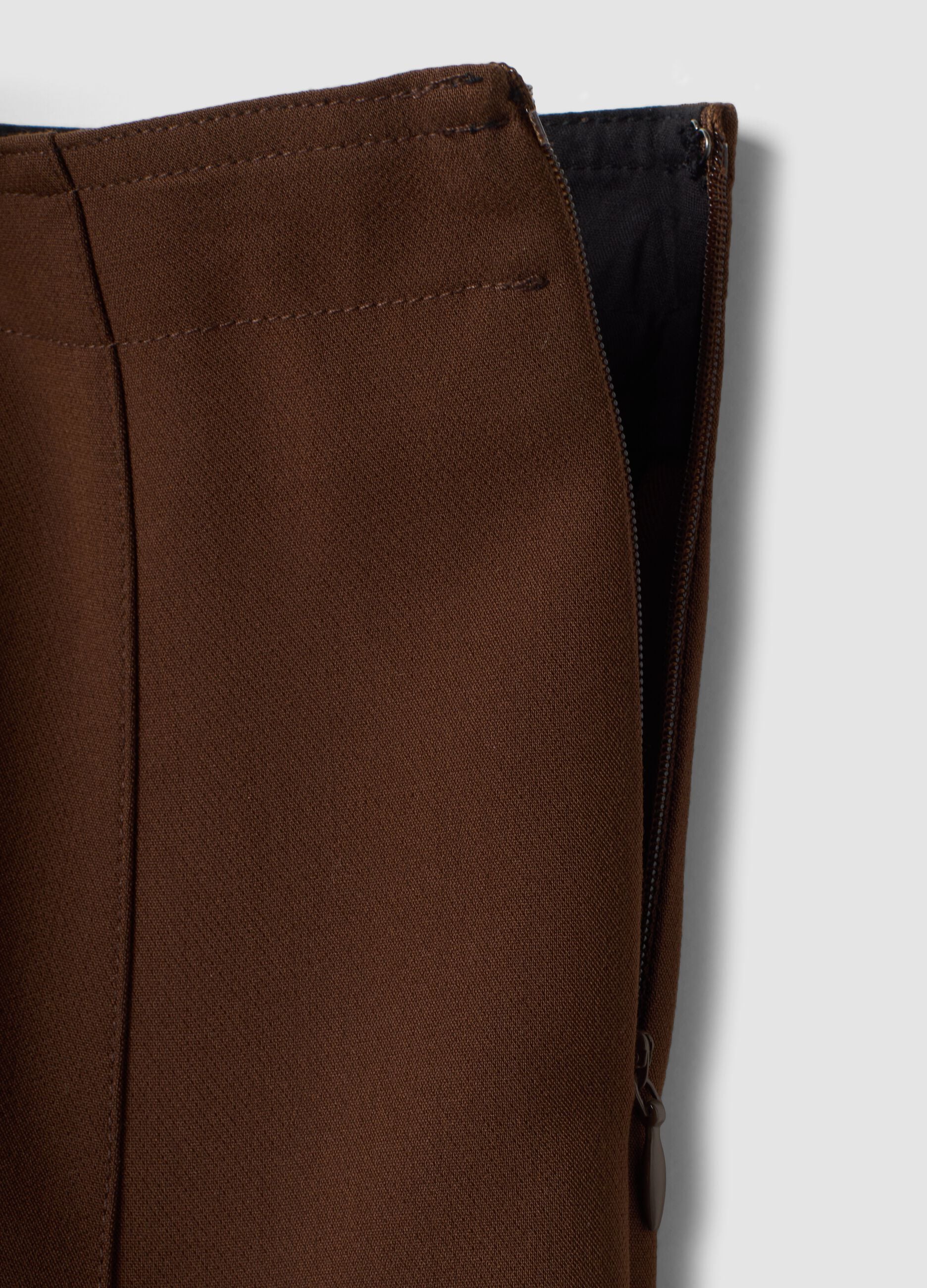 Brown stretch viscose skirt with regular waist