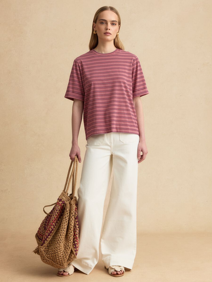 Pink striped cotton-blend T-shirt_2