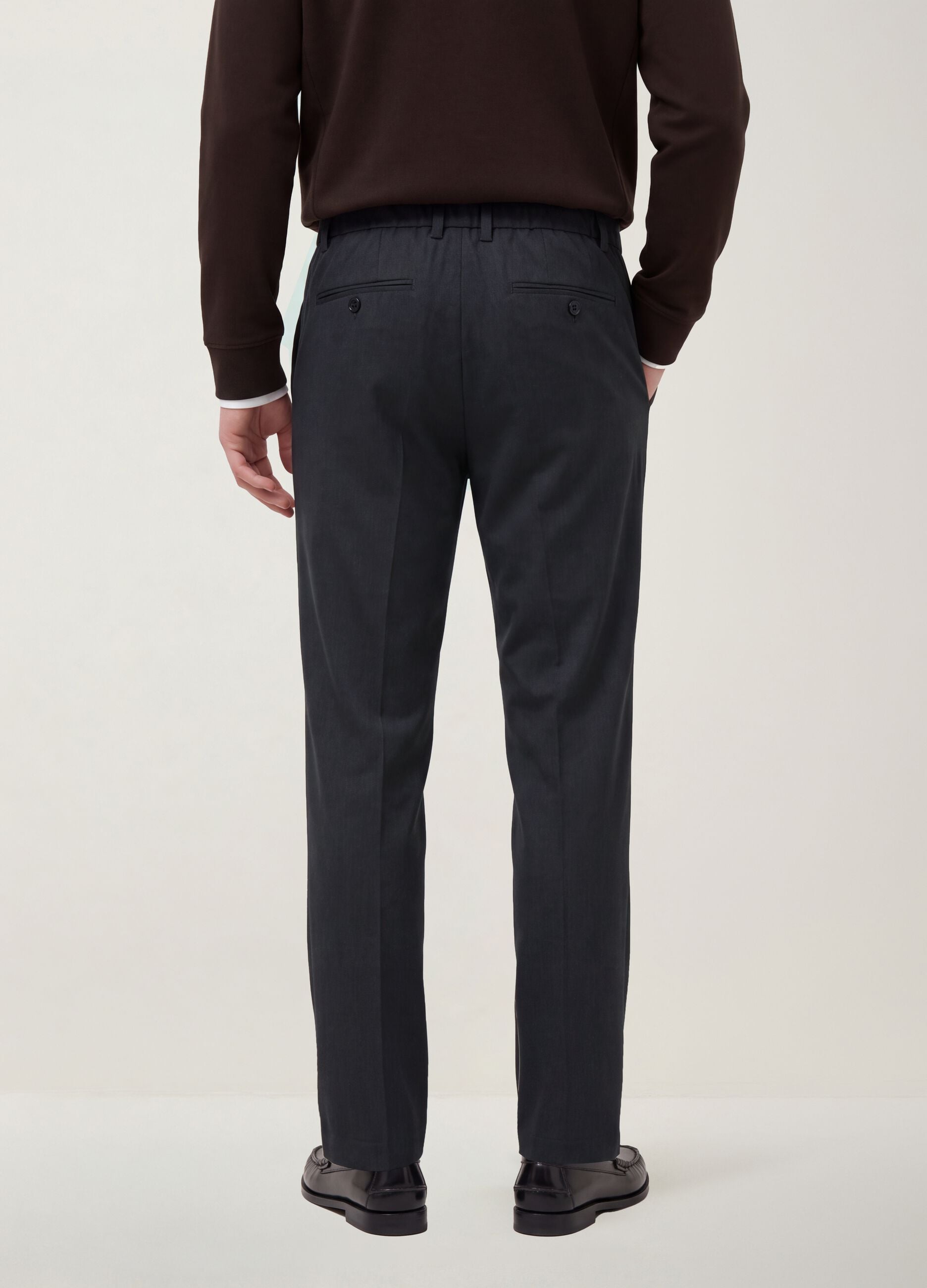 Grey slim-fit stretch viscose twill chino trousers