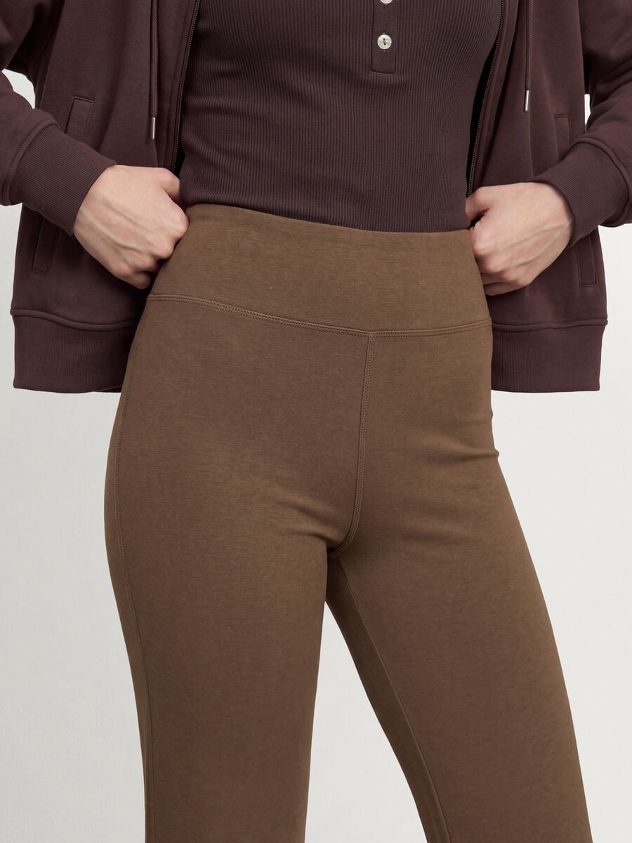 Brown flared viscose stretch jersey leggings_3
