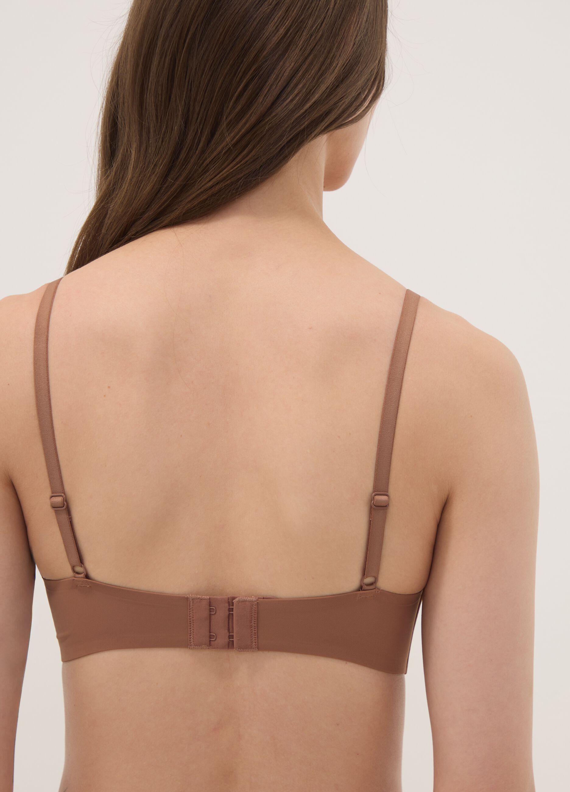 Brown padded triangle bra in stretch fabric