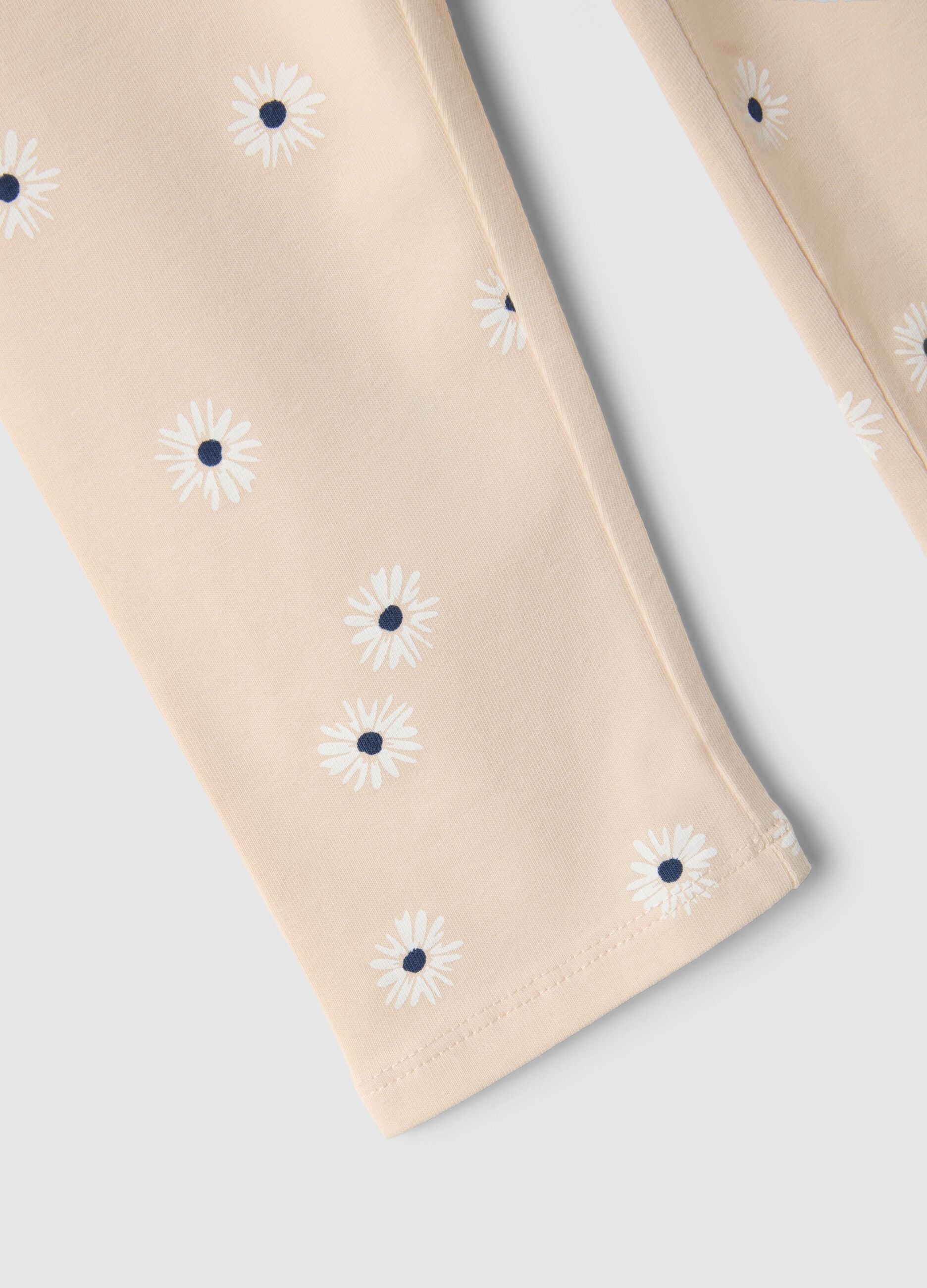 Girls' beige skinny leggings in stretch cotton with flowers