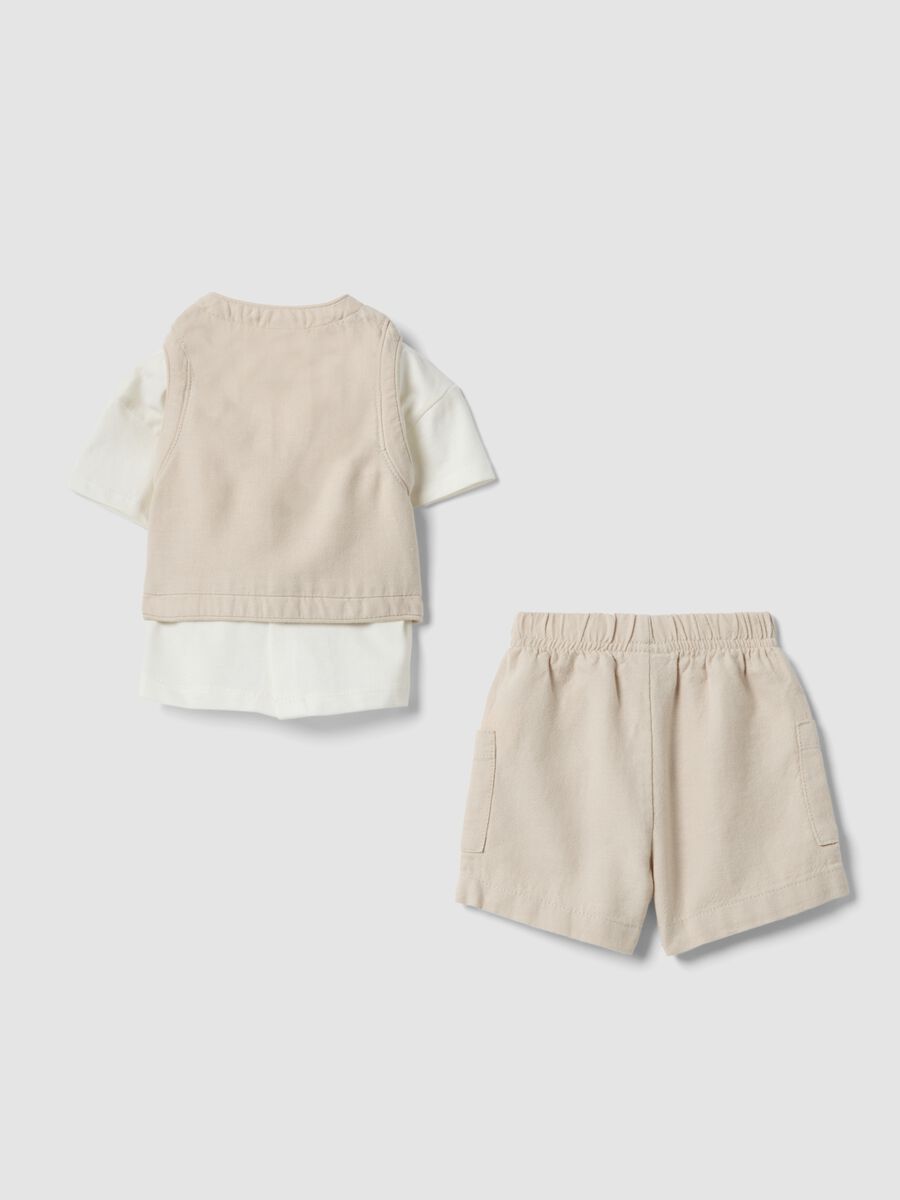 Set beige in misto cotone e lino per neonati_1