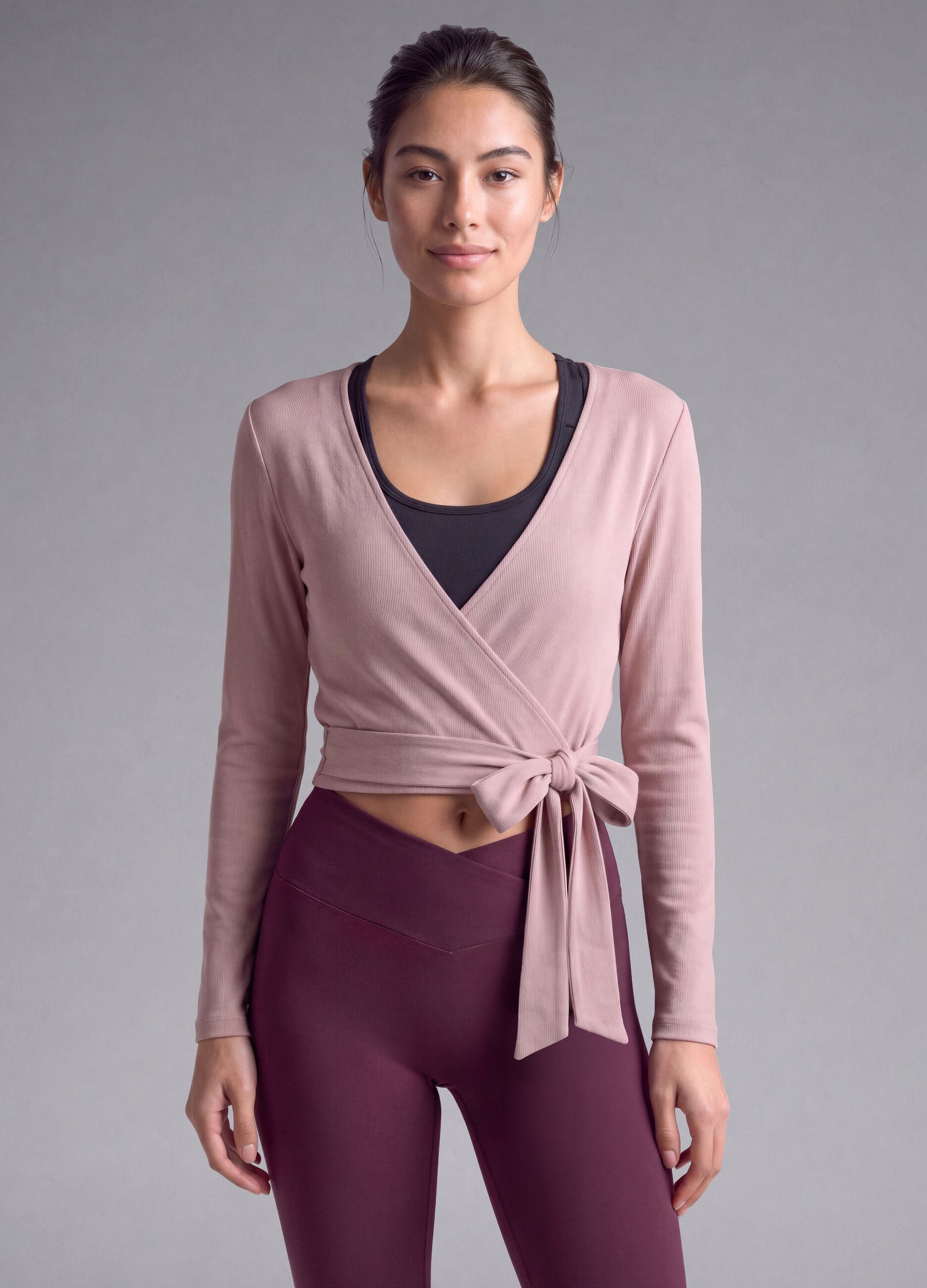 Pink ribbed stretch-cotton wrap top ALTAVIA STUDIO