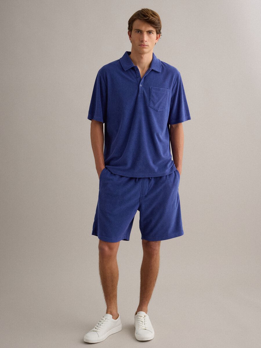 Blue cotton-blend bermuda shorts with elasticated waist_0
