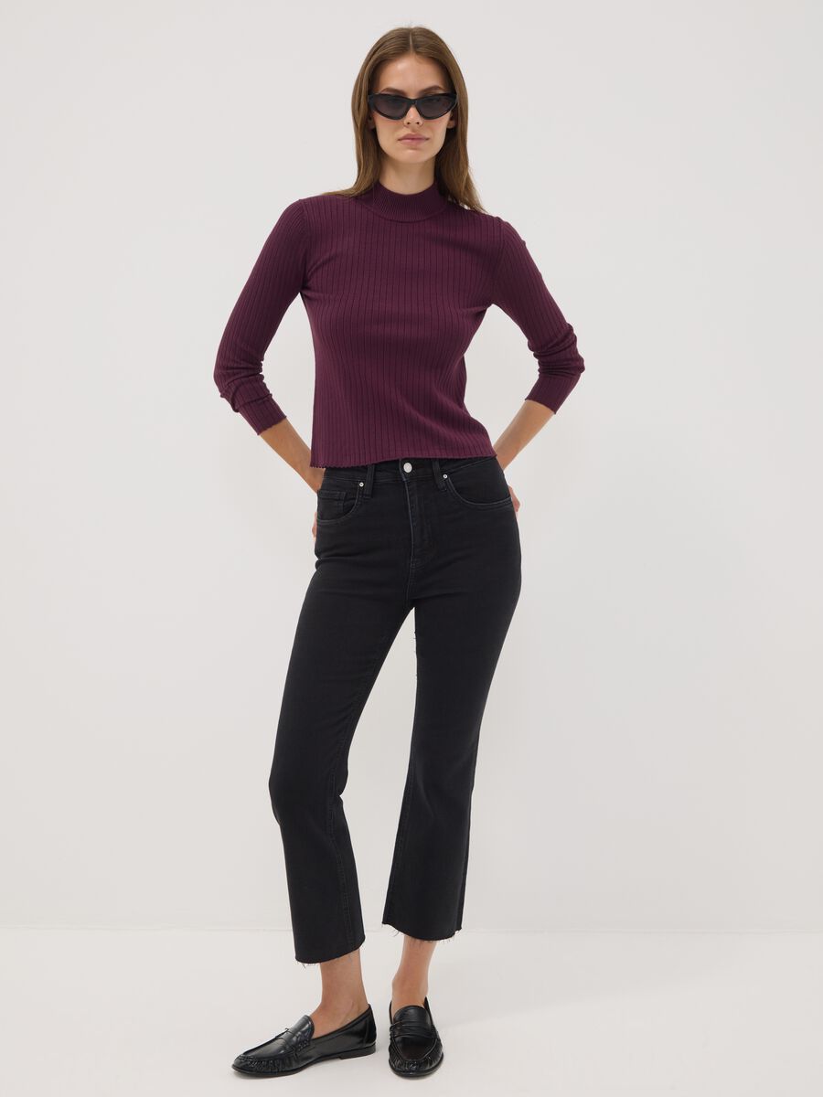 Purple ribbed viscose-blend top with high neck_2