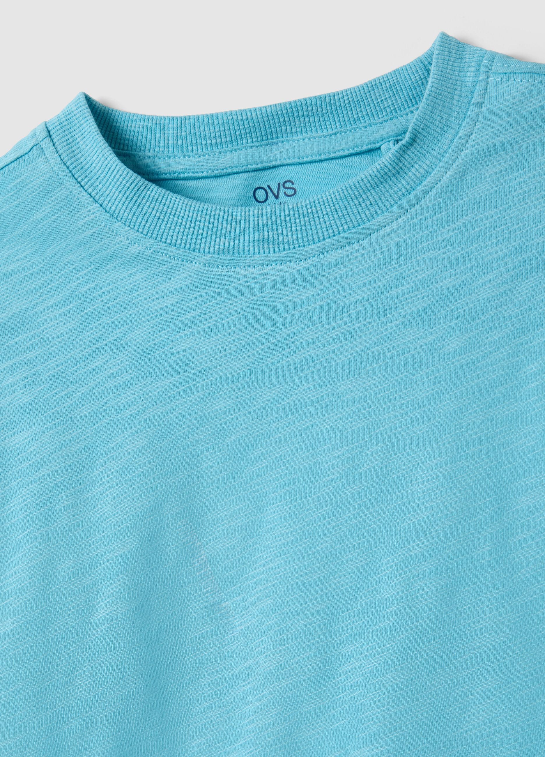 Oversized fit blue crew neck T-shirt in pure cotton for kids