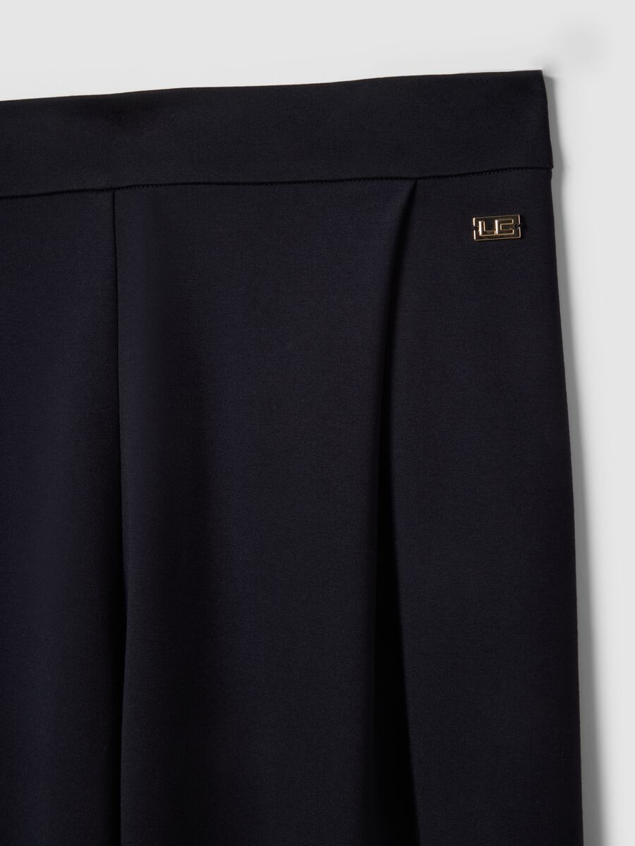 Black Wide Leg Stretch Viscose Blend Trousers_5