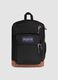 Black backpack with brown base and external pockets_0