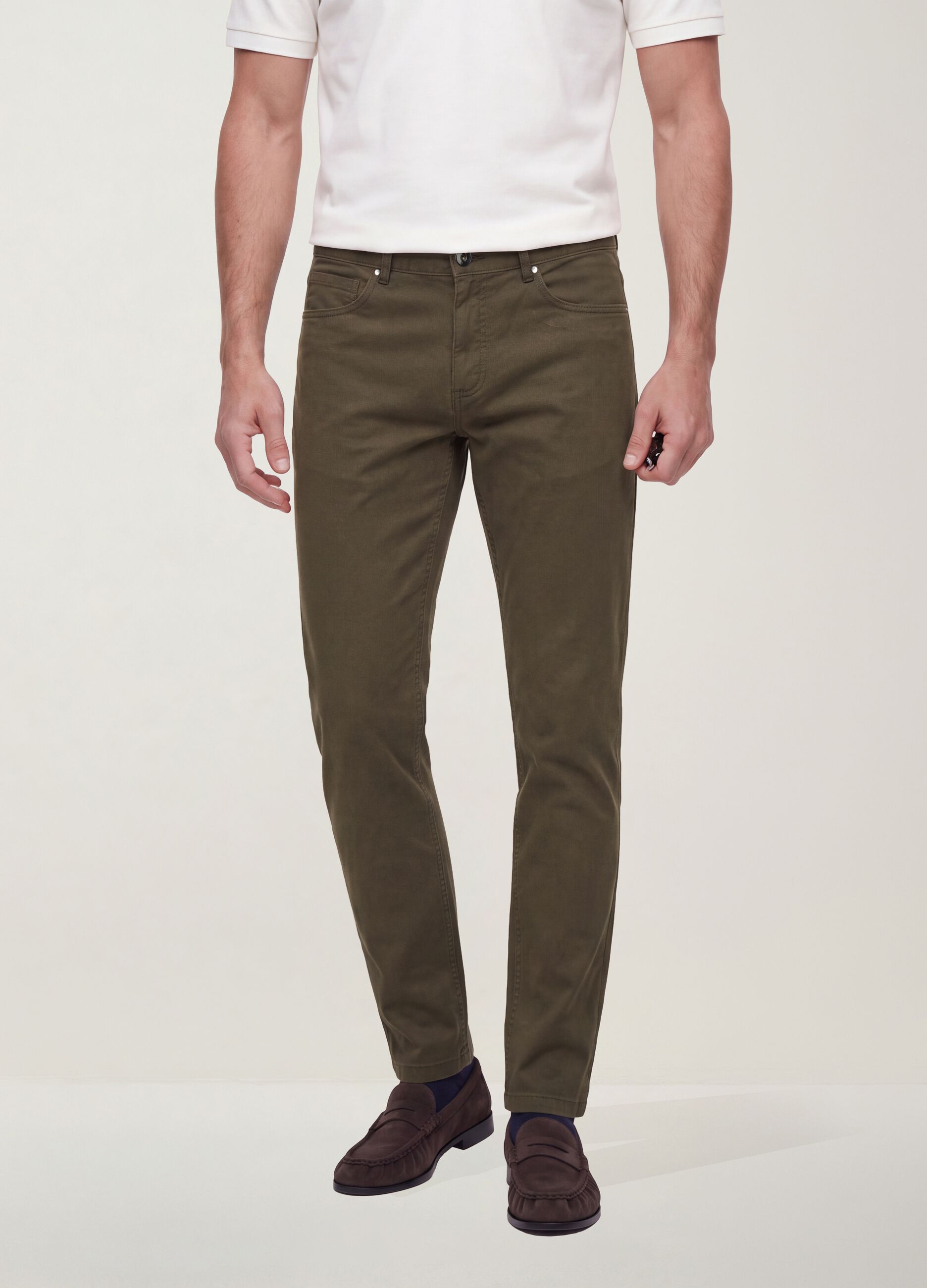 Green slim-fit stretch cotton twill trousers