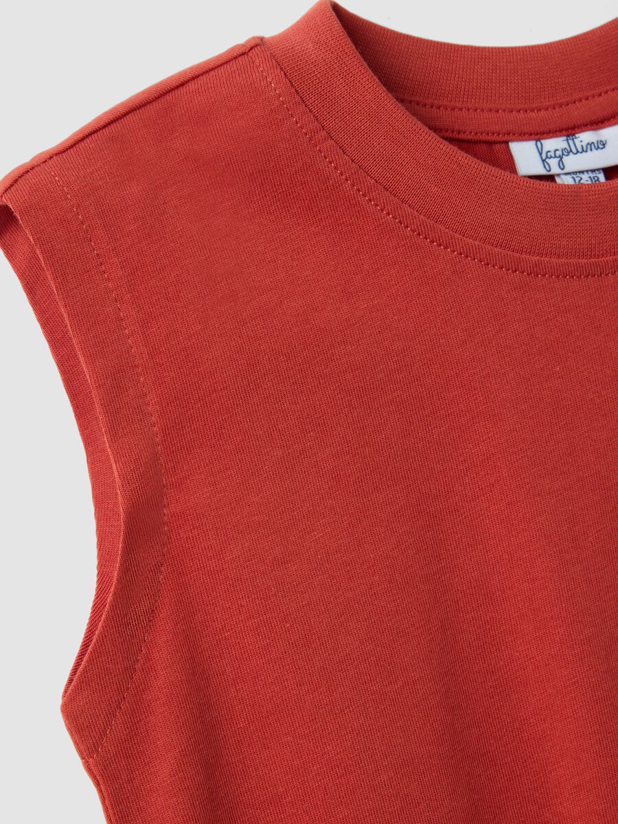 Canotta in puro cotone rosso da bimbo regular fit con tasca_3