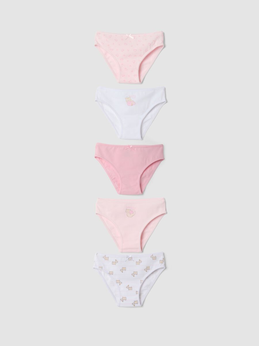 Five-pack of pink and white stretch organic cotton briefs_0